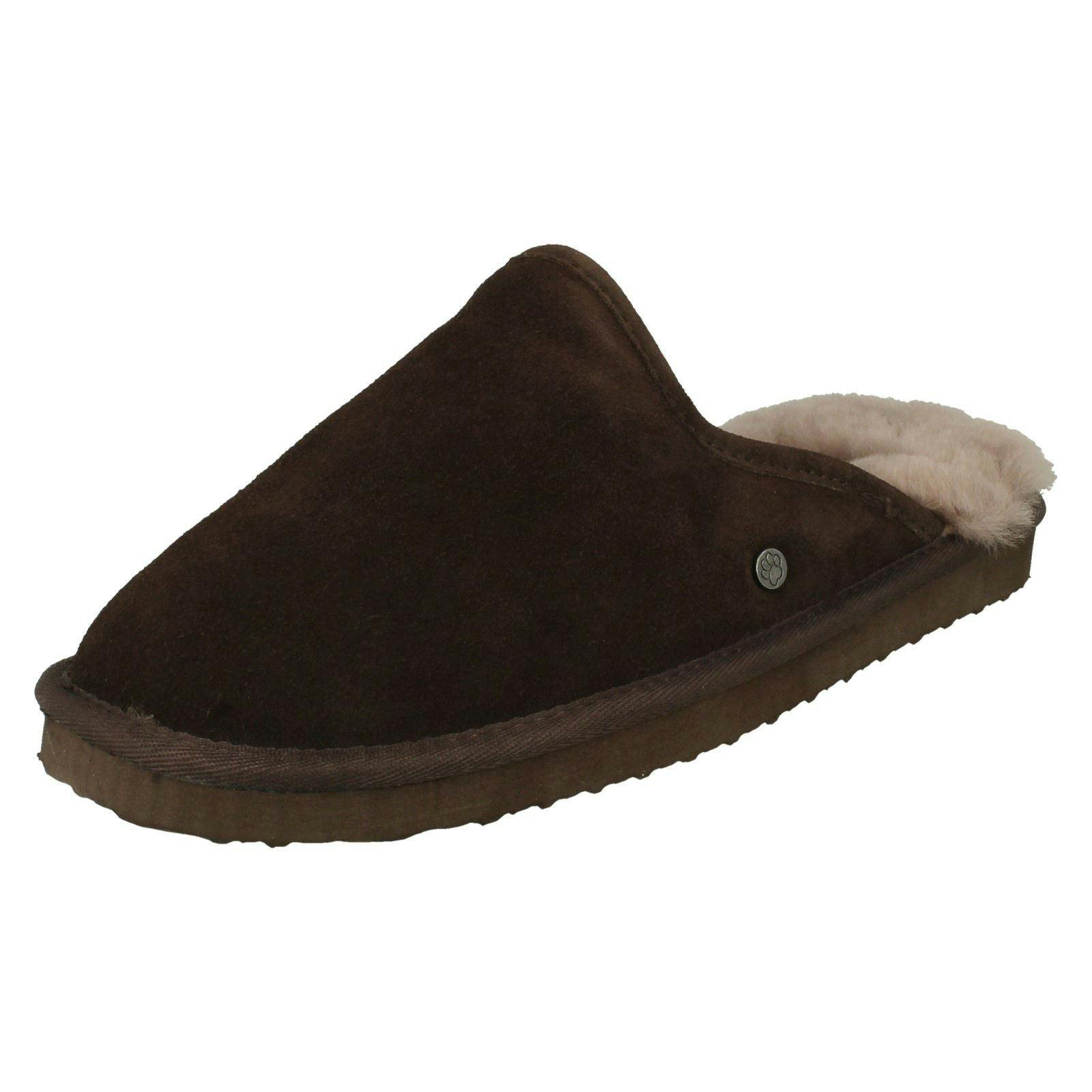 Padders Men's Dark/Brown Genuine Lined Sheepskin Mule Slippers Nevis - Uk 6