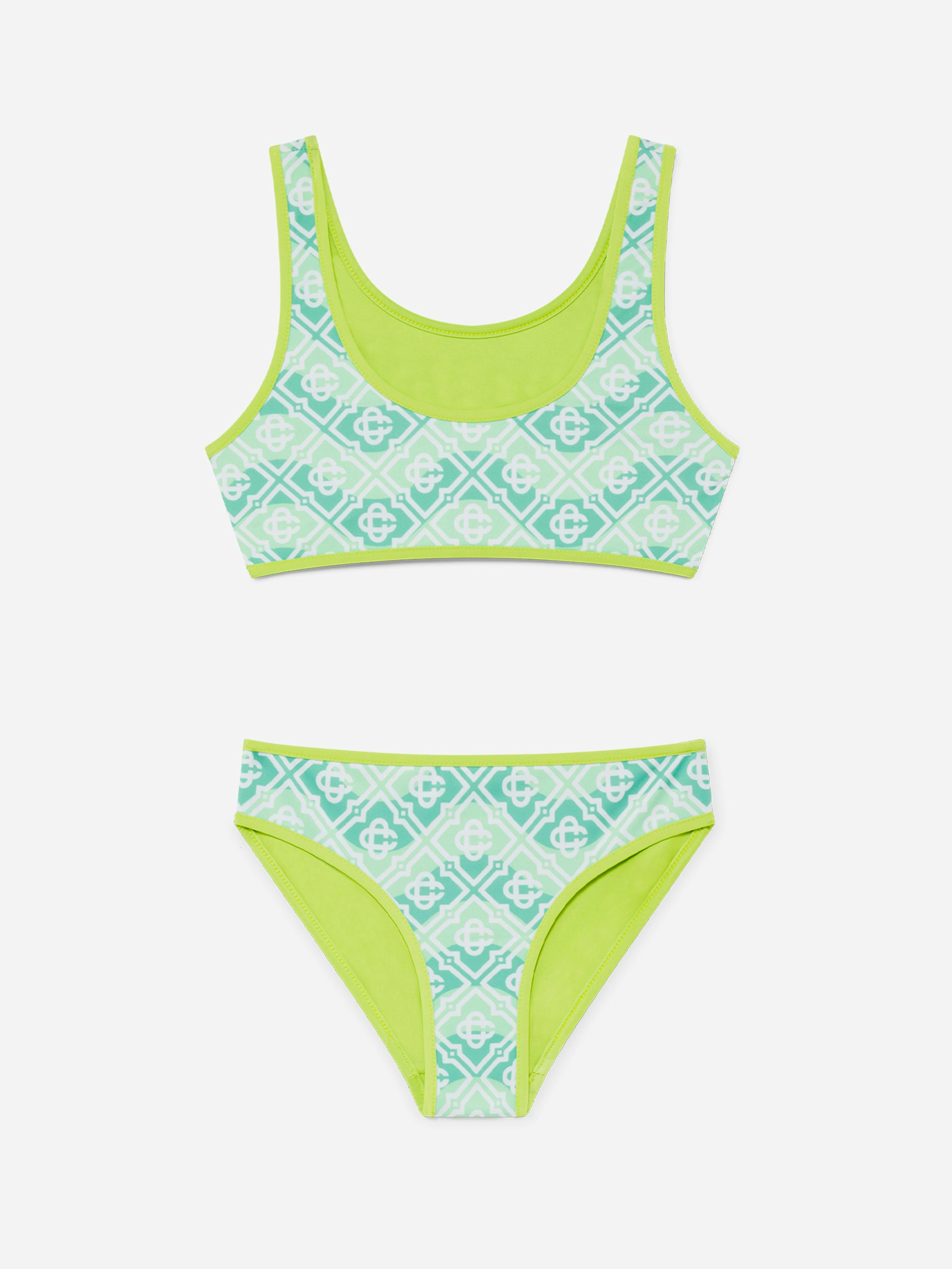 Casablanca Girls Green Wavy Monogram Bikini In - 13 - 14 Yrs