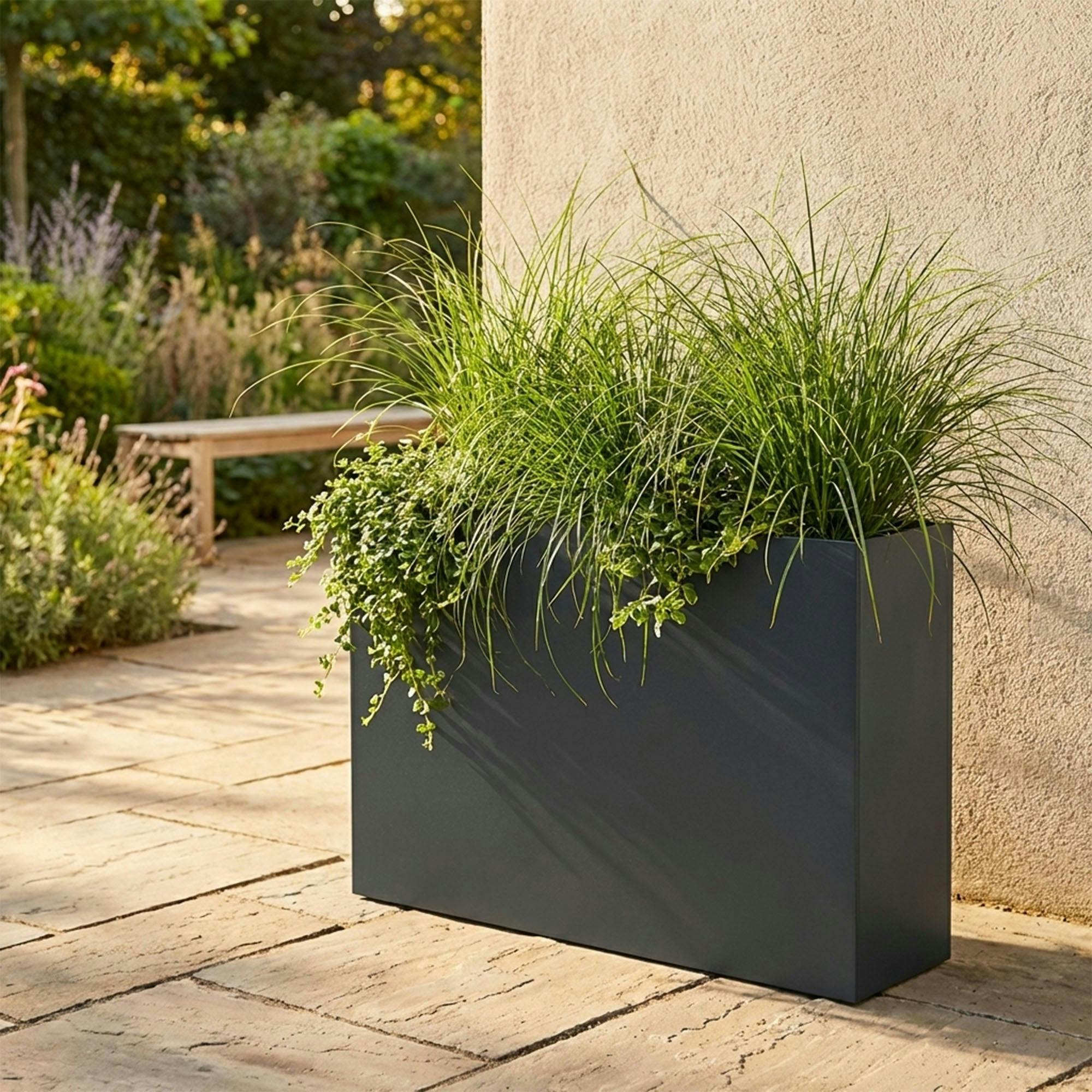 Rackhams Anthracite/Grey Galvanised Steel Trough Metal Planter 90Cm X 82Cm