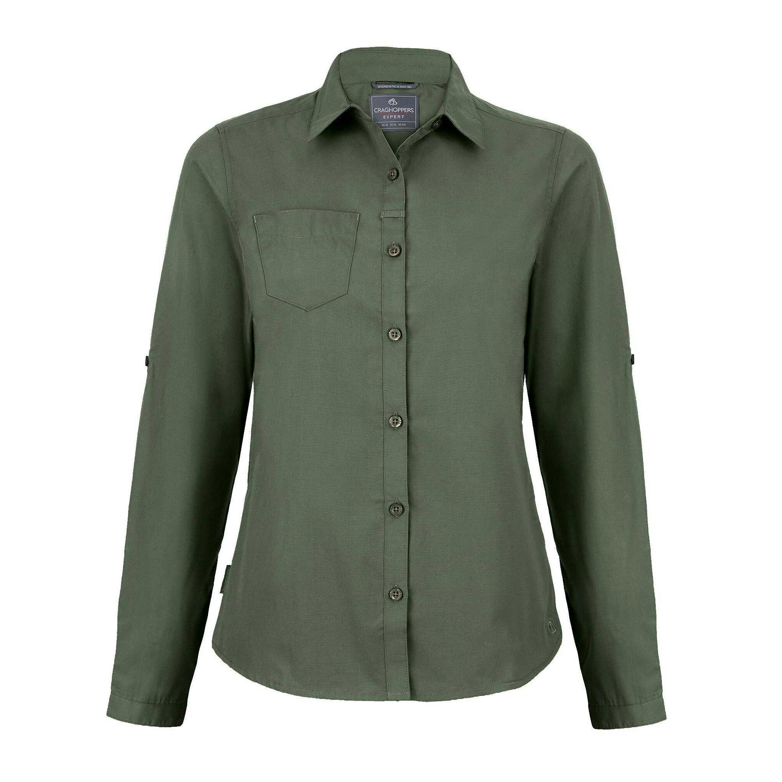 Craghoppers Women's Dark/Green Kiwi Long-Sleeved Shirt - Cedar - 12 Uk - Cedar - 65% Polyester/35% Cotton