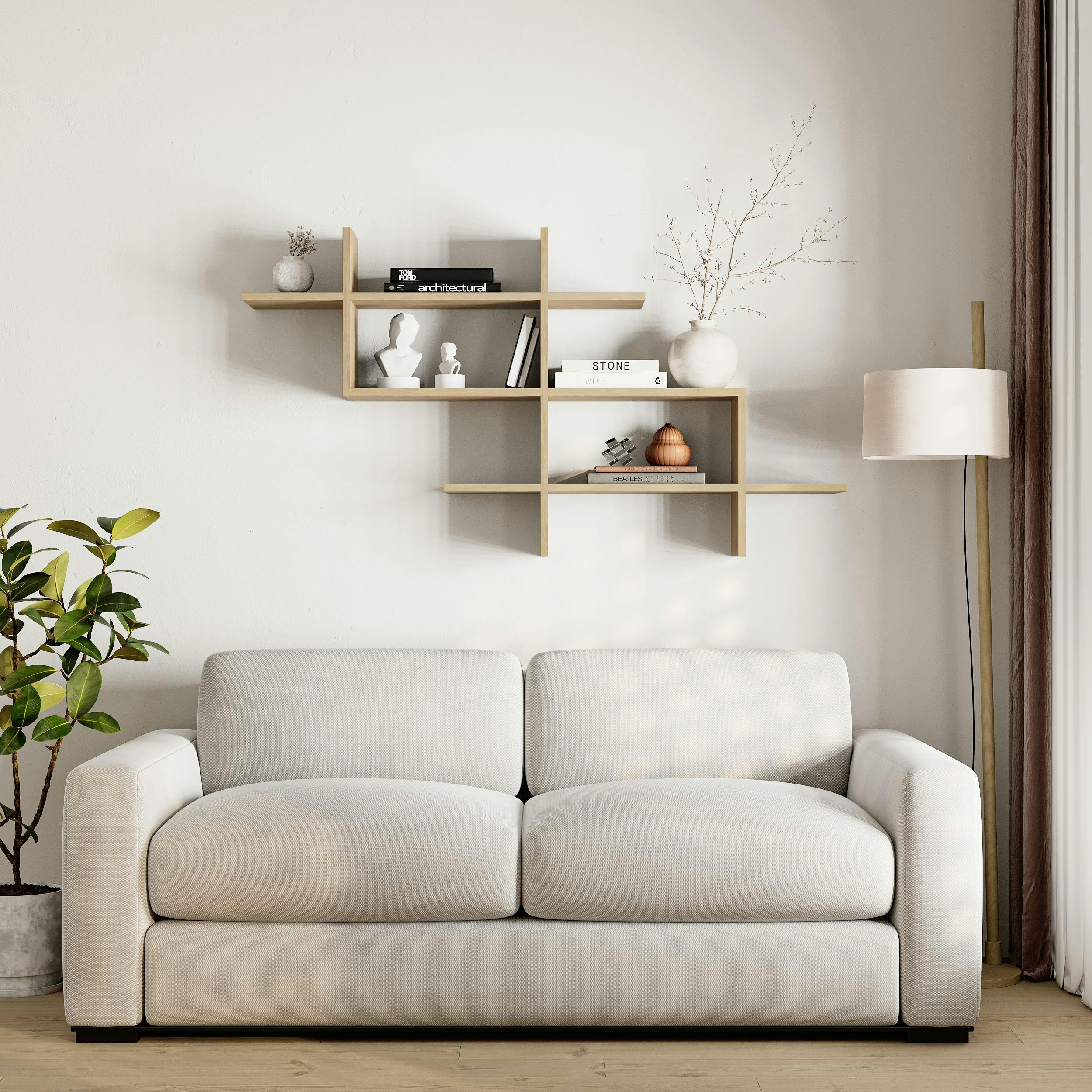 Decortie Anthracite/Grey/Light Halic 3 Tiers Wall Mounted Shelf Modern Floating Bookcase 150Cm - Oak
