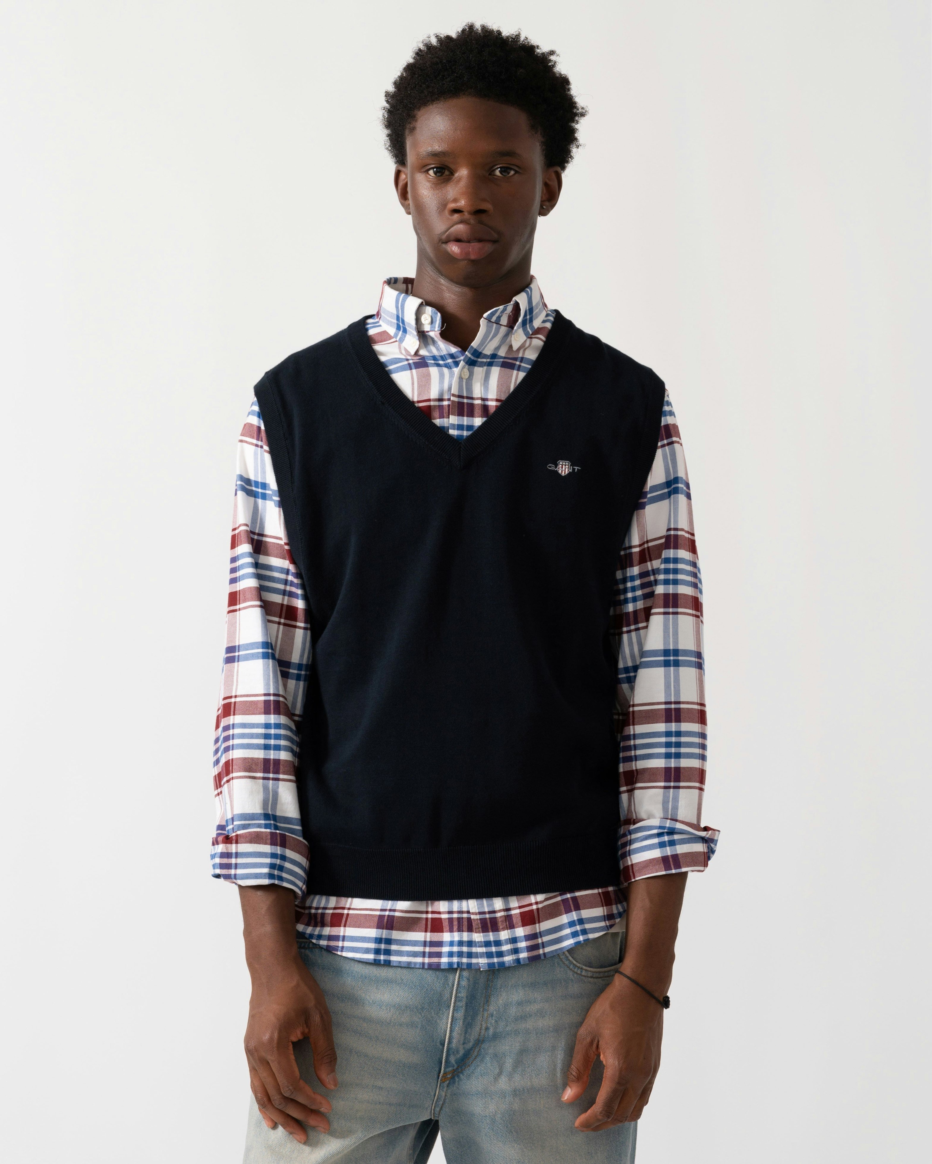 Gant Men's Blue Classic Cotton Knit Vest - 433 Evening - 433 Evening - M