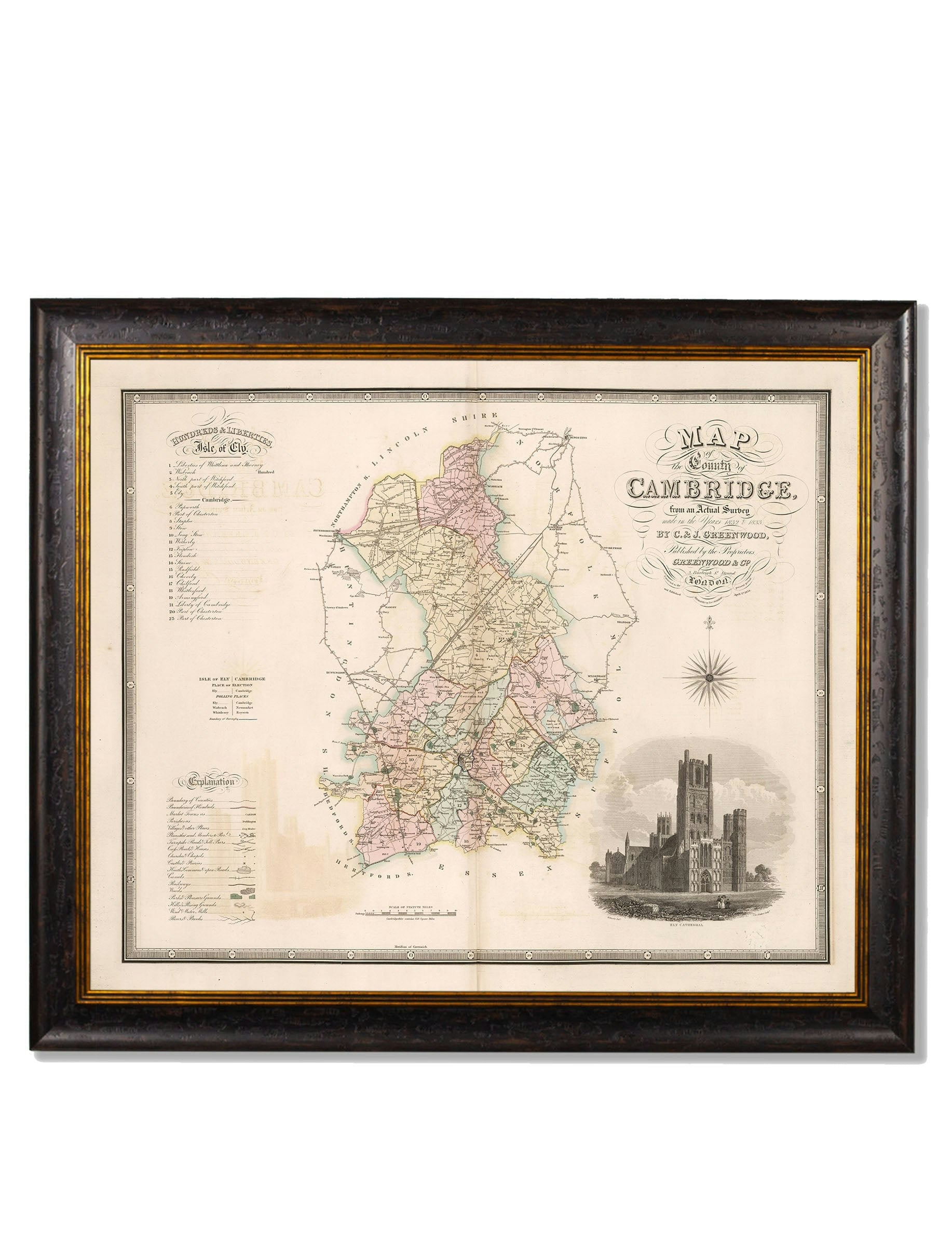 Rackhams Black C.1830 County Maps Of England - 70 X 84Cm - Cambridgeshire