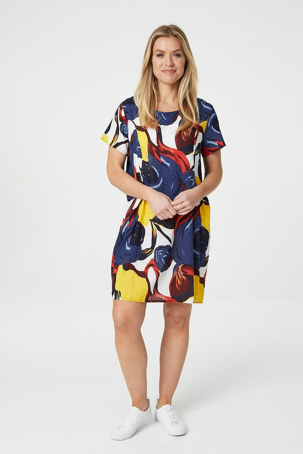 Izabel London Floral Short Sleeve Shift Dress - Navy - 18