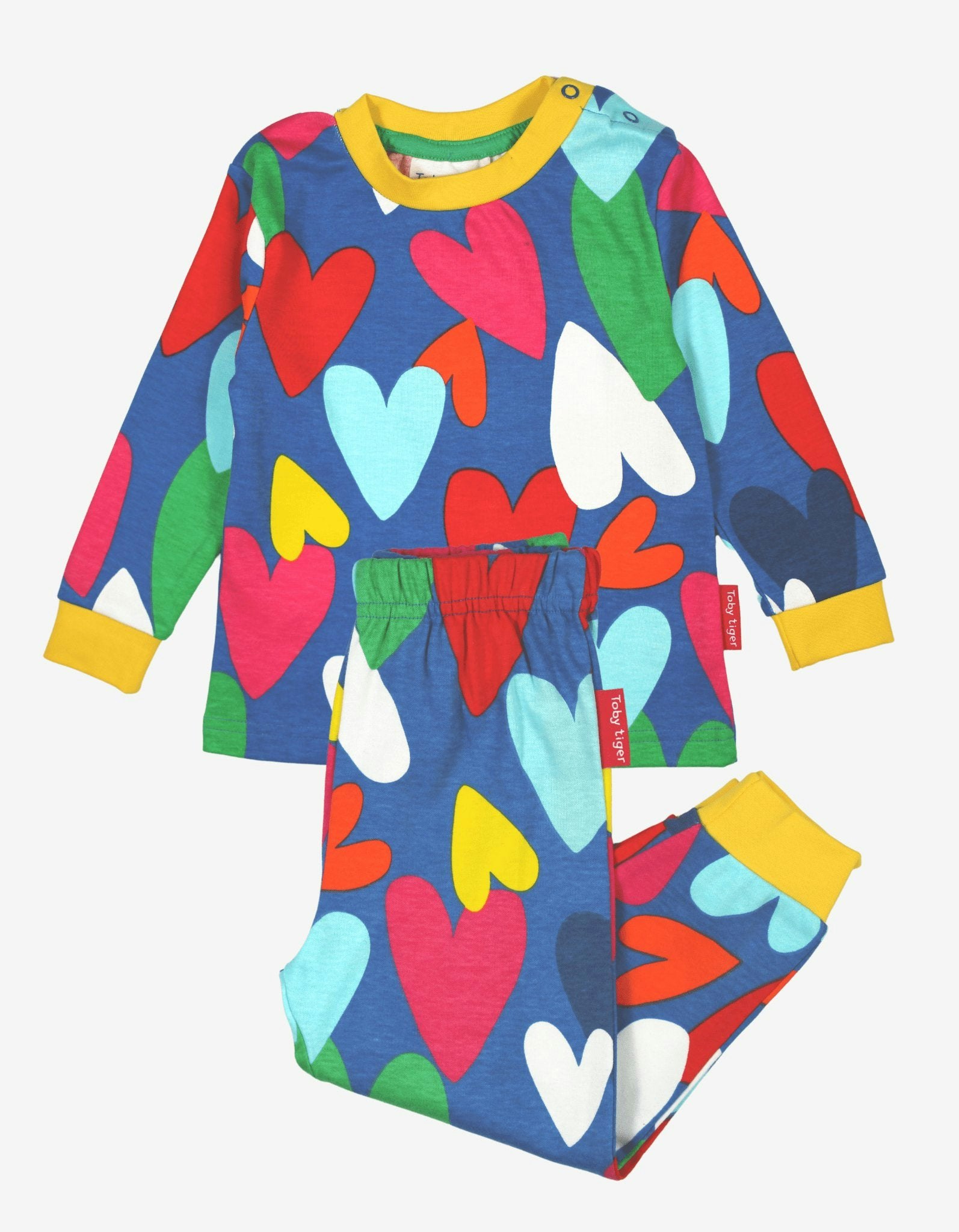 Toby Tiger Blue/Yellow Organic Heart Print Pyjamas - 5-6Y / 116Cm