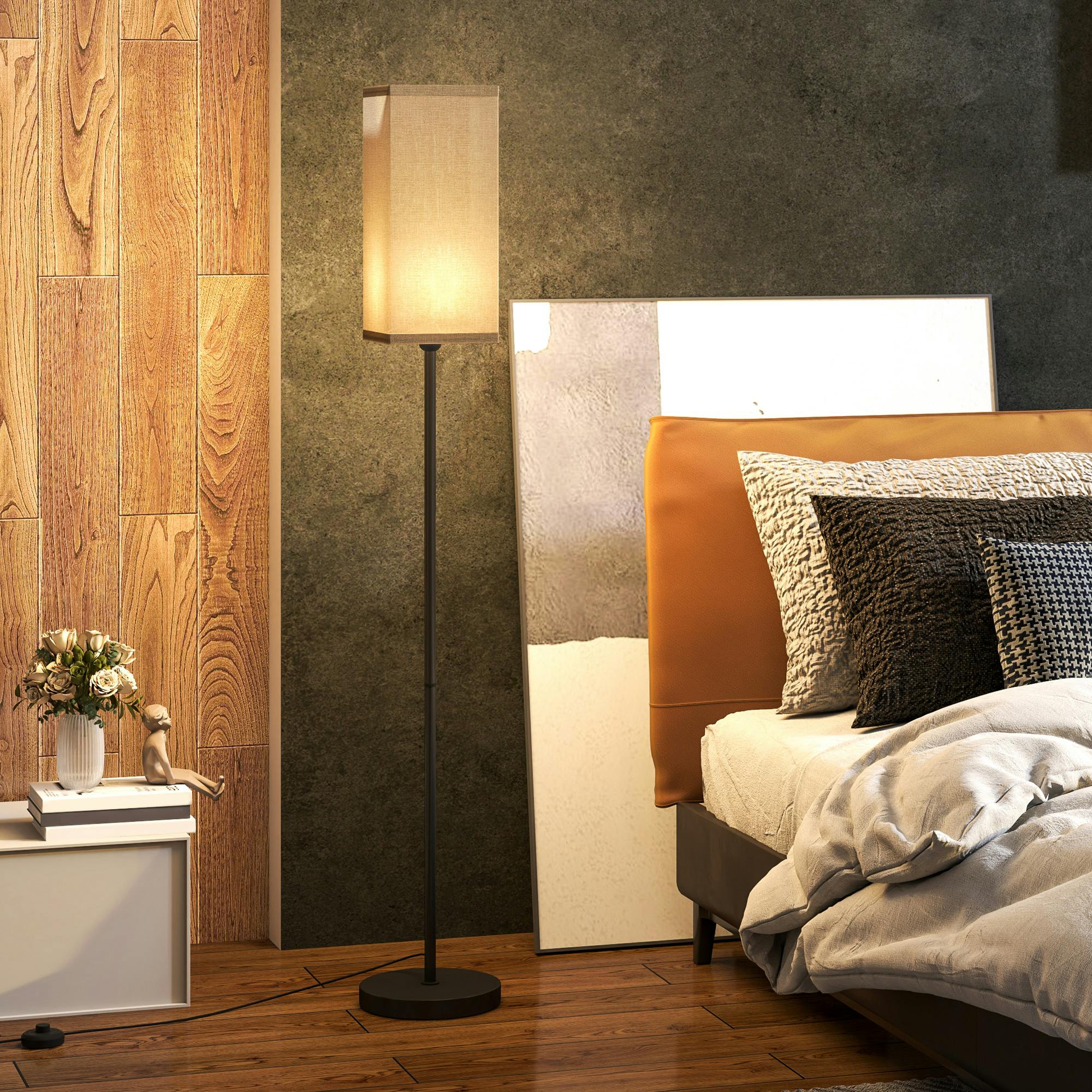 Rackhams Light Standing Floor Lamp With Linen Shade For Living Room