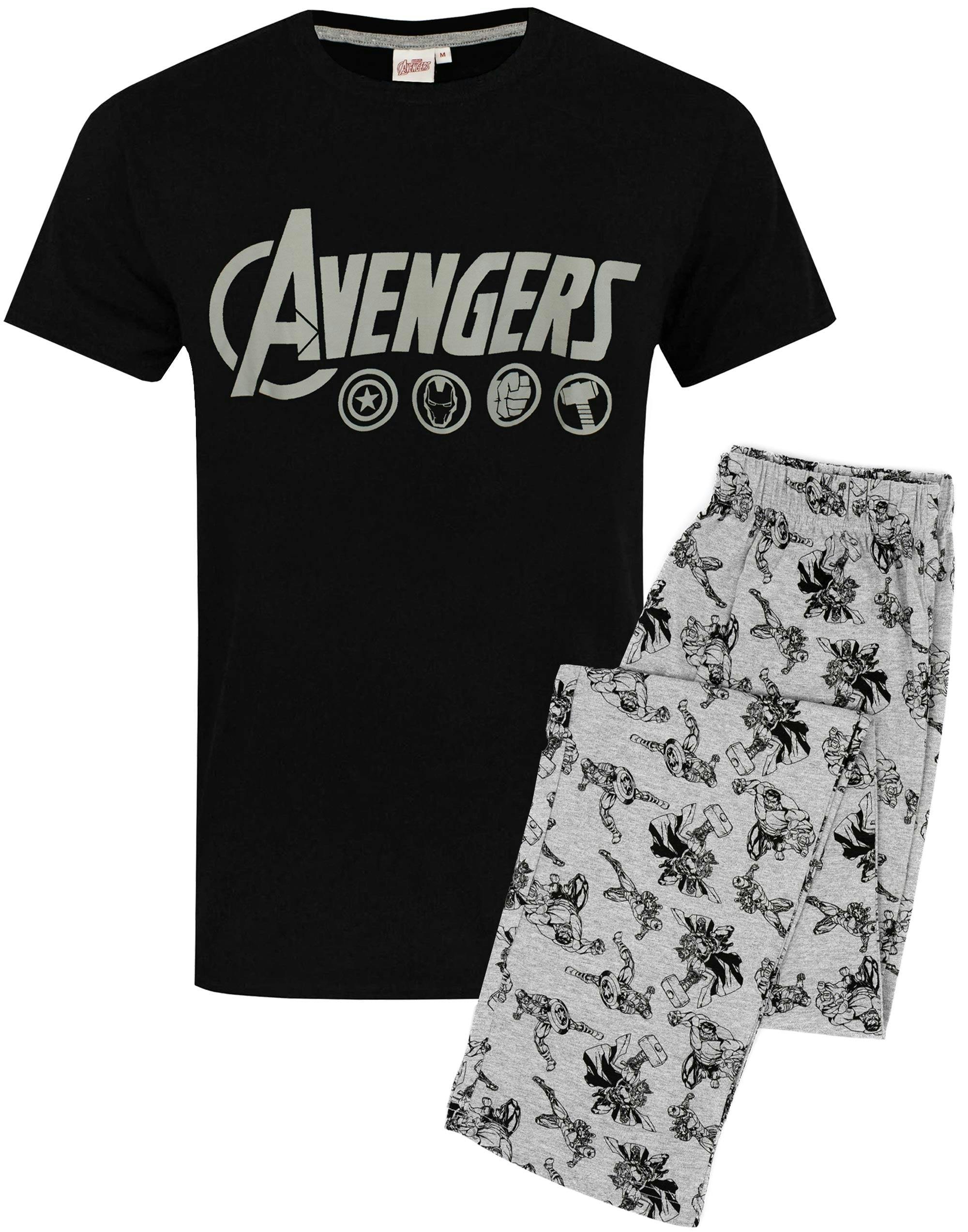 Vanilla Underground Men's Black Marvel Logo Short Sleeve Long Leg Pyjama Set - Small