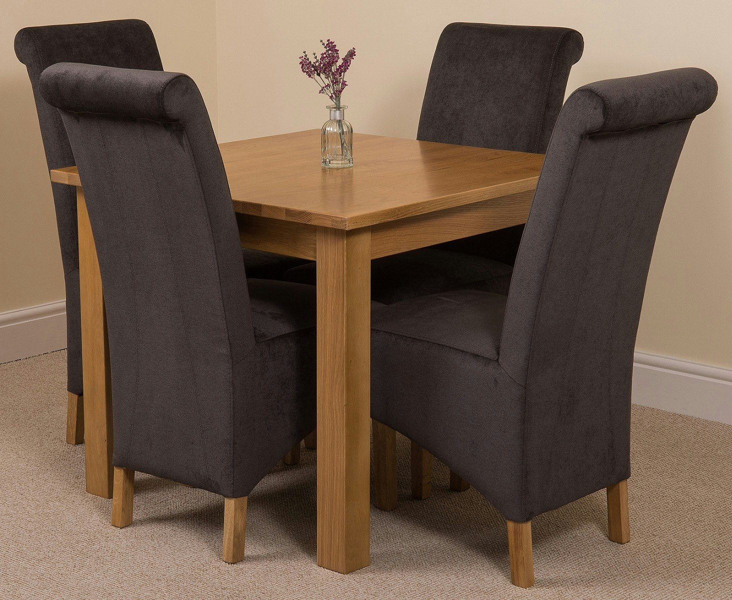 That's Furniture Black Oslo 90 X 90Cm Small Square Oak Dining Set With Montana Fabric Chairs - 1 - 4 Chairs