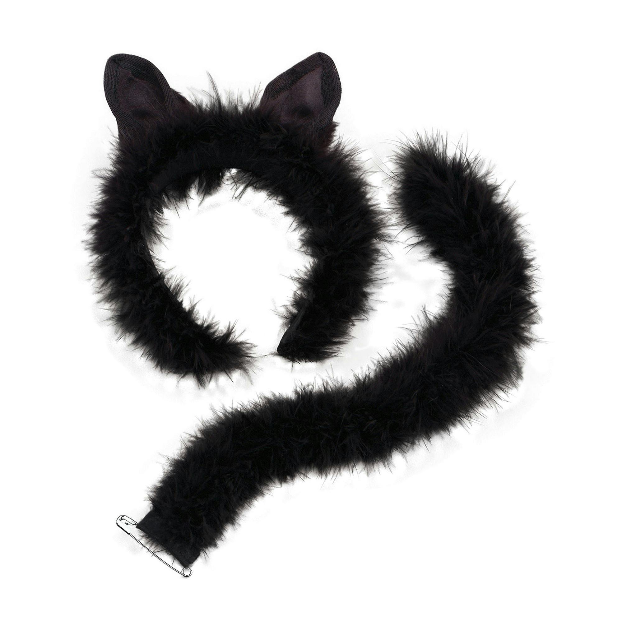 Bristol Novelty Unisex Black Adults Marabou Cat Set - One Size