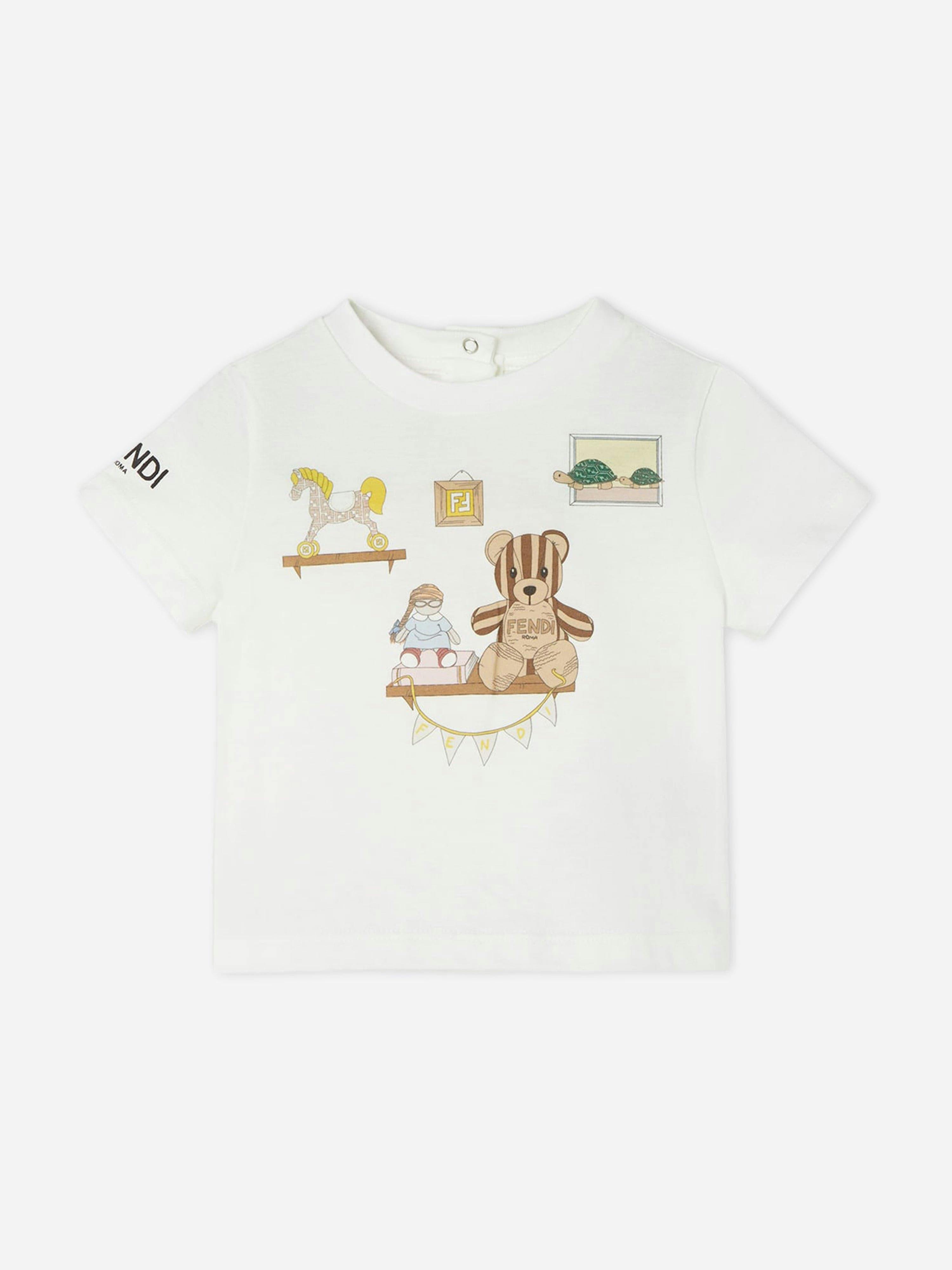 Fendi Kids Unisex Kids White Fendi Baby Playroom T-Shirt In - 9 Mths