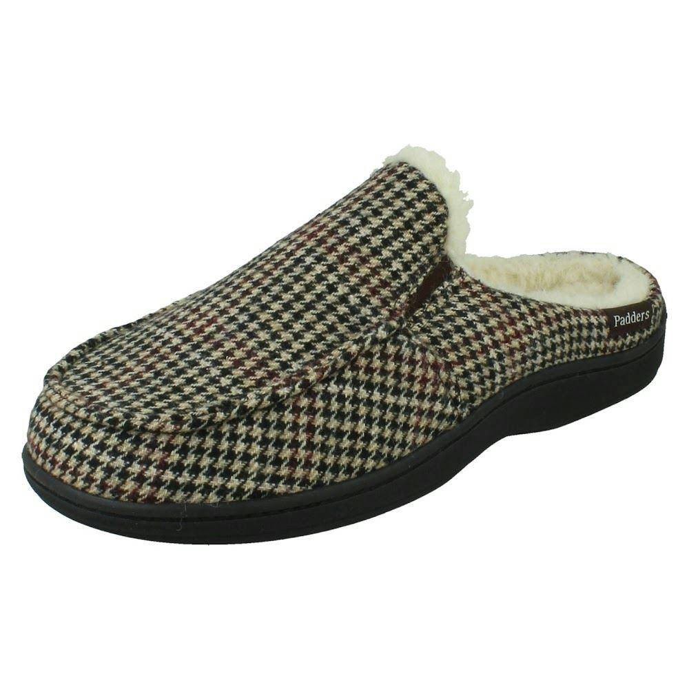 Padders Men's Brown Machine Washable Slippers Tom - Hounds Tooth - Uk 10