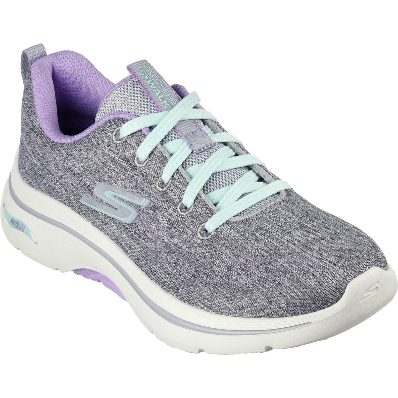 Skechers Women's Grey/Lavender Go Walk Arch Fit 2.0 Vivid Sunset Trainers In - Size 8