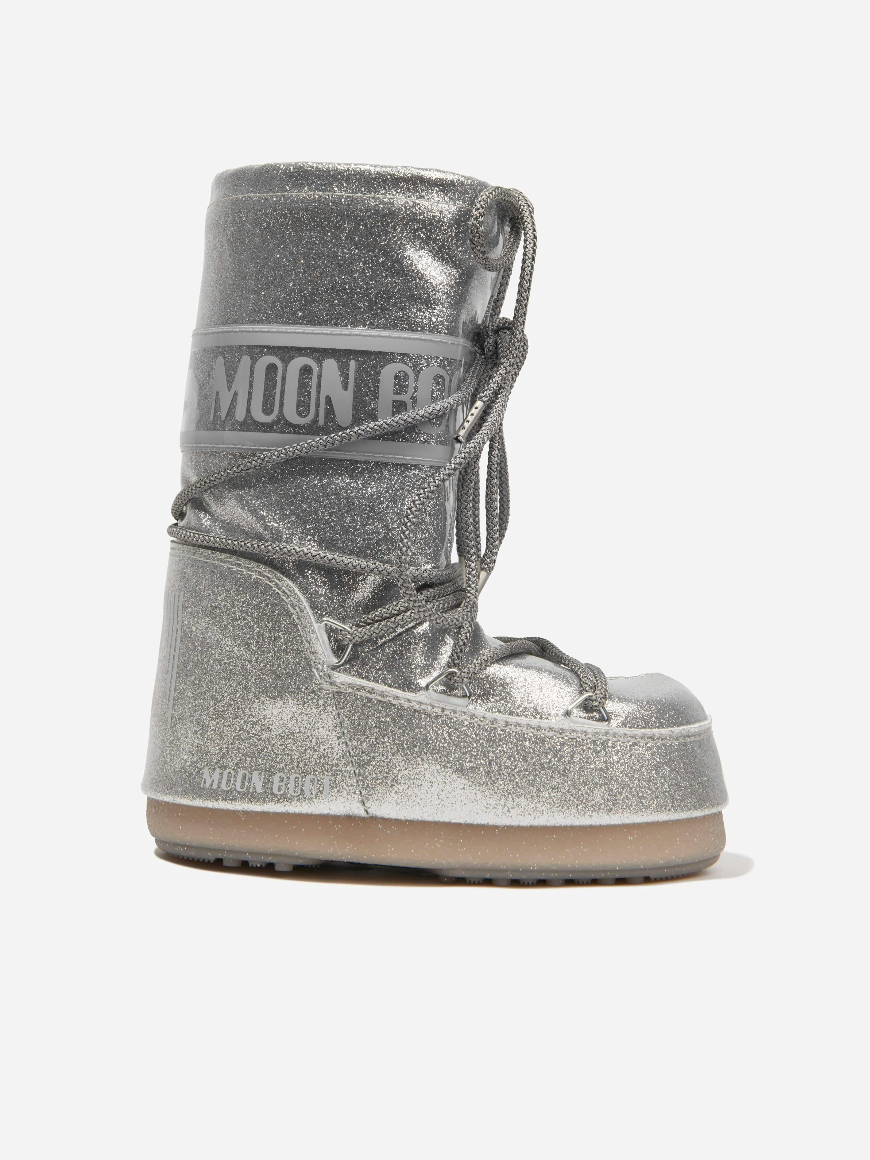 Moon Boot Unisex Kids Silver Kids Icon Glitter Snow Boots In - Eu 39 - 41 Uk 6 - 7.5
