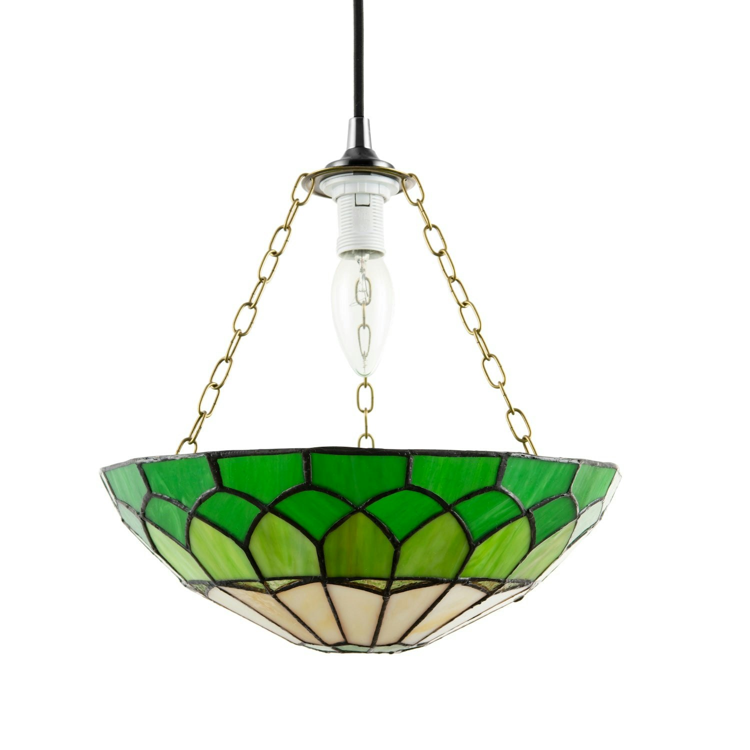 Happy Homewares Amber/Green And Stained Glass Domed Tiffany Pendant Lamp Shade With Chain