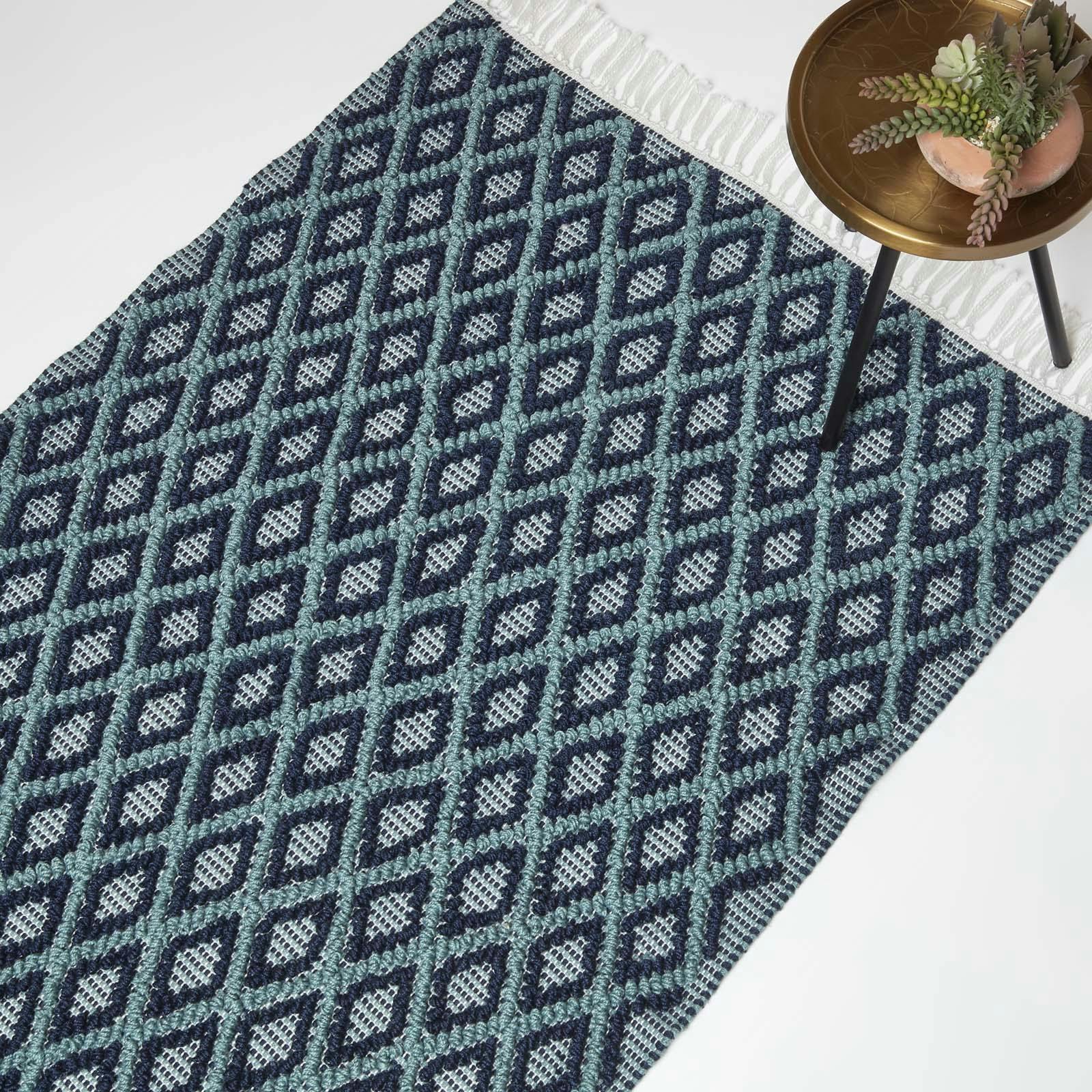 Homescapes Tula Handwoven Teal & Navy Textured Rug - 90 X 150 Cm