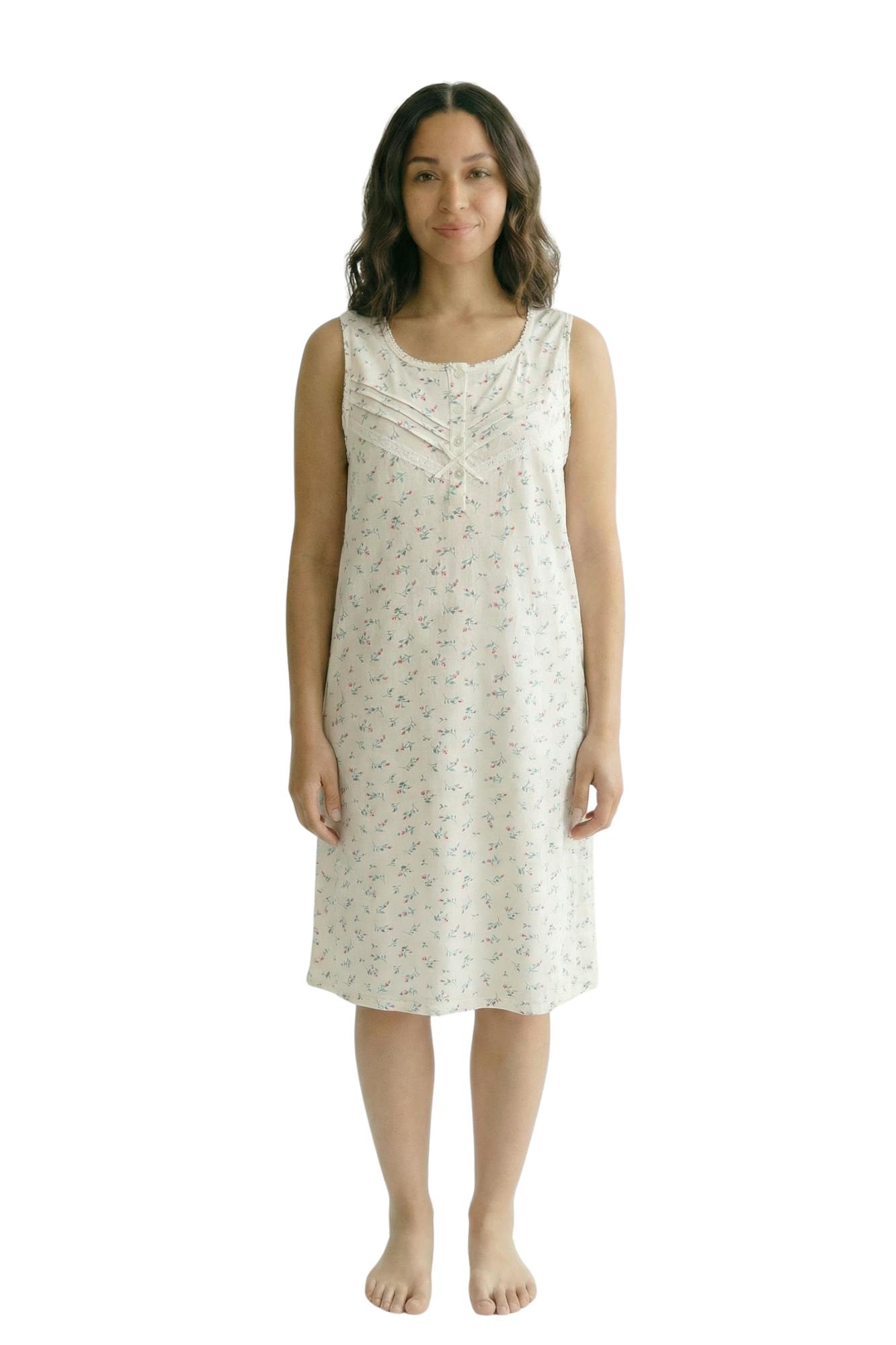 Camille Women's Cream Classic 100% Organic Cotton Sleeveless Nightdress - 22-24
