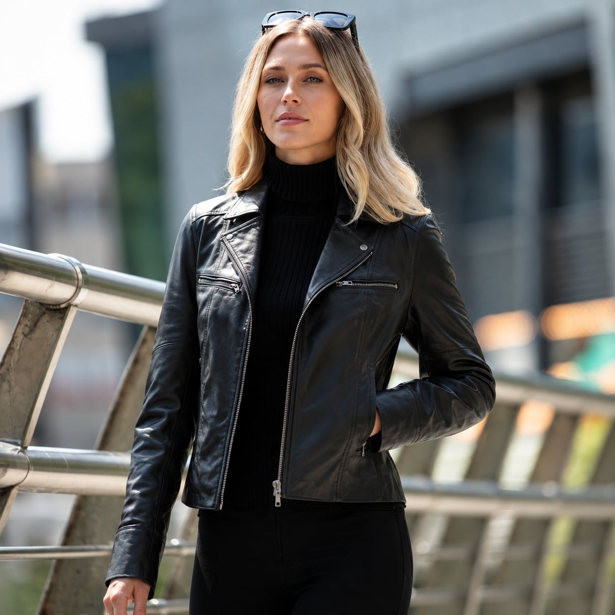 Ashwood Women's Black 'Eva' Leather Biker Jacket: Awl-1991 - 8 - Leather