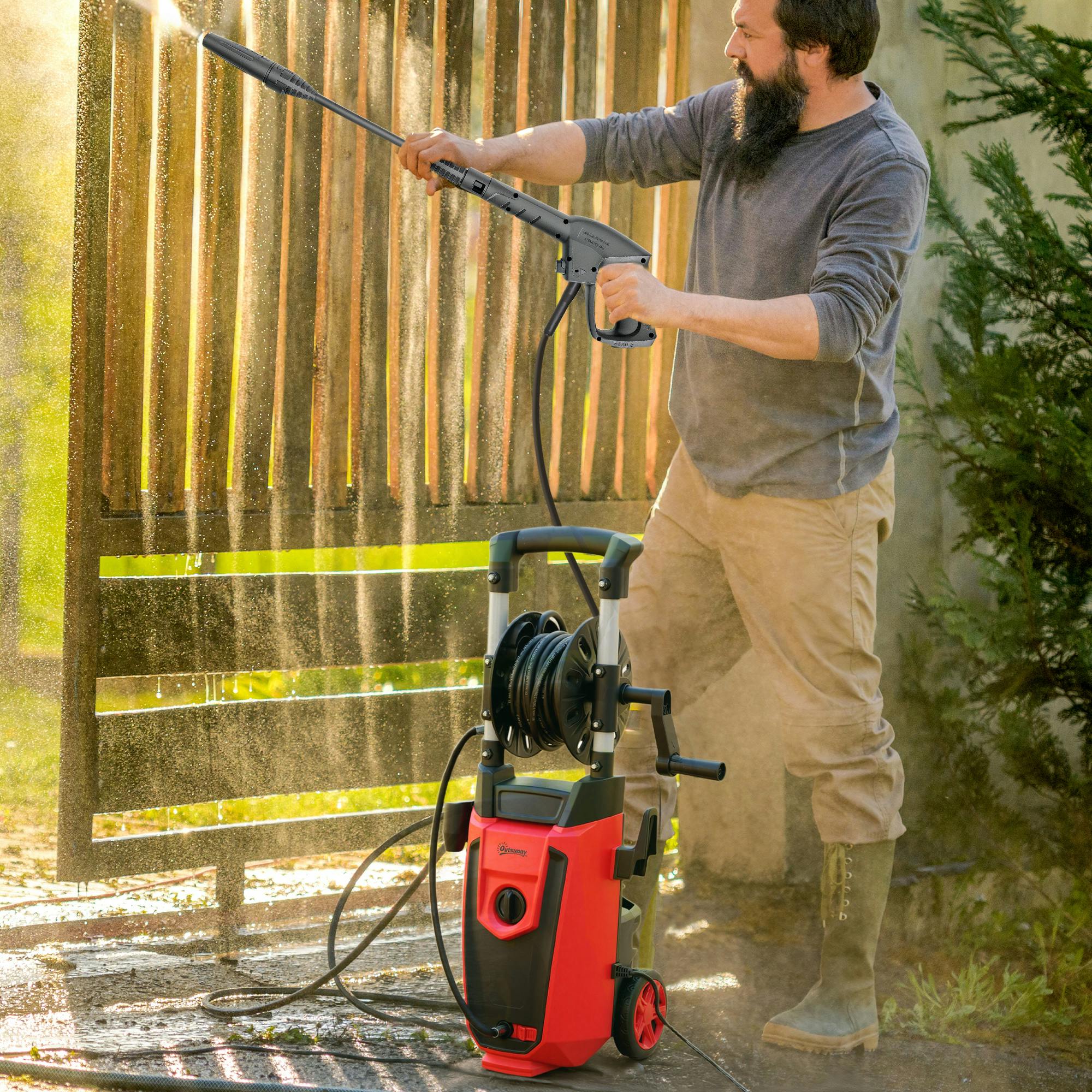 Rackhams Red 1800 W Power Washer 150 Bar Pressure With Adjustable Nozzle,