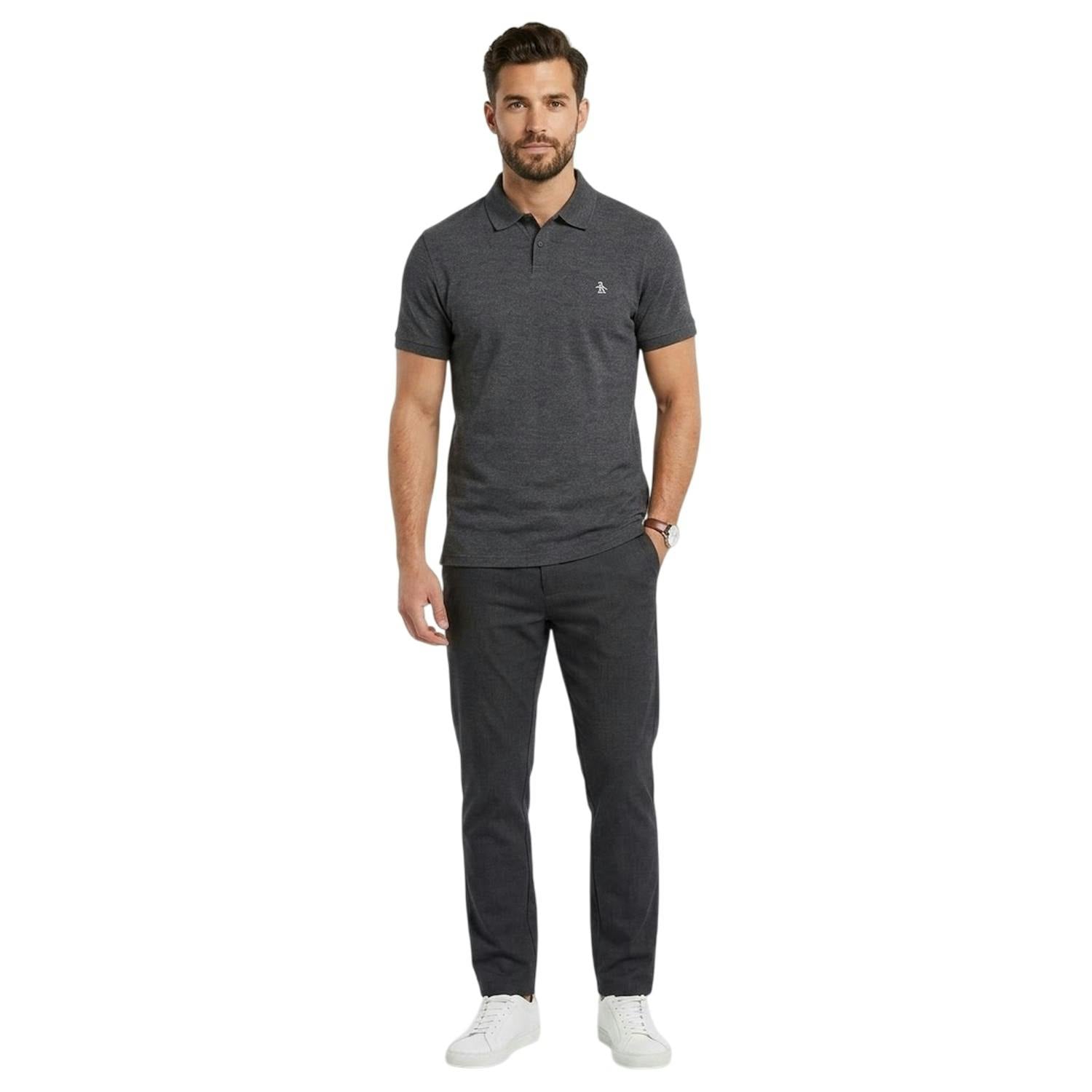 Original Penguin Men's Embroidered Logo Polo Shirt - Charcoal - L - Charcoal - 100% Cotton