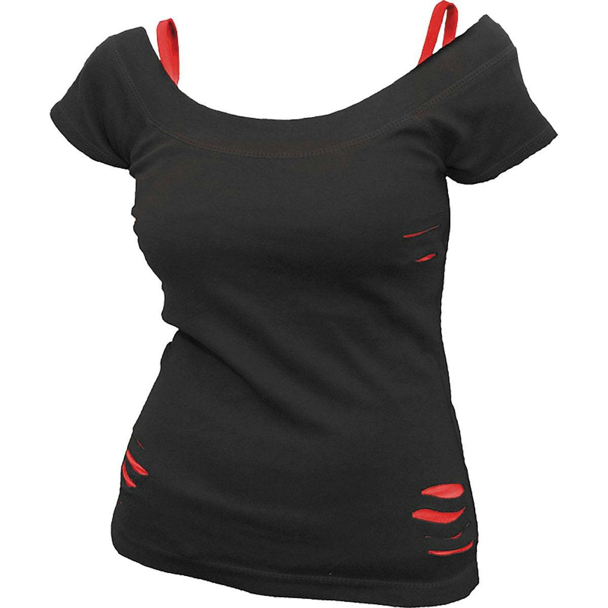 Spiral Direct Red/Black Urban Fashion - 2In1 Ripped Top - L - Spi - Spi