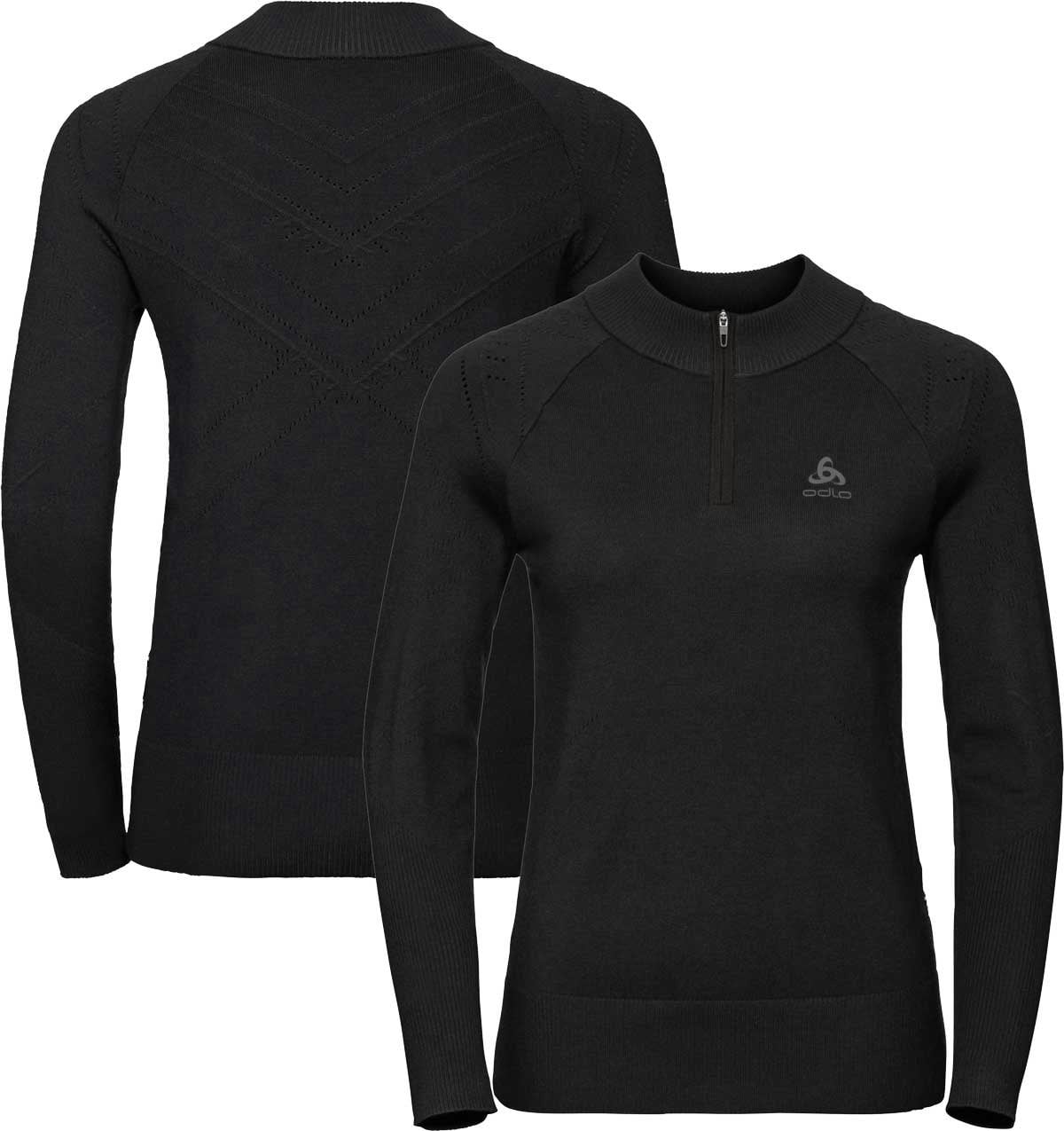 Odlo Women's Black Natural+ X-Warm Unity Kinship Half Zip Mid-Layer - Small