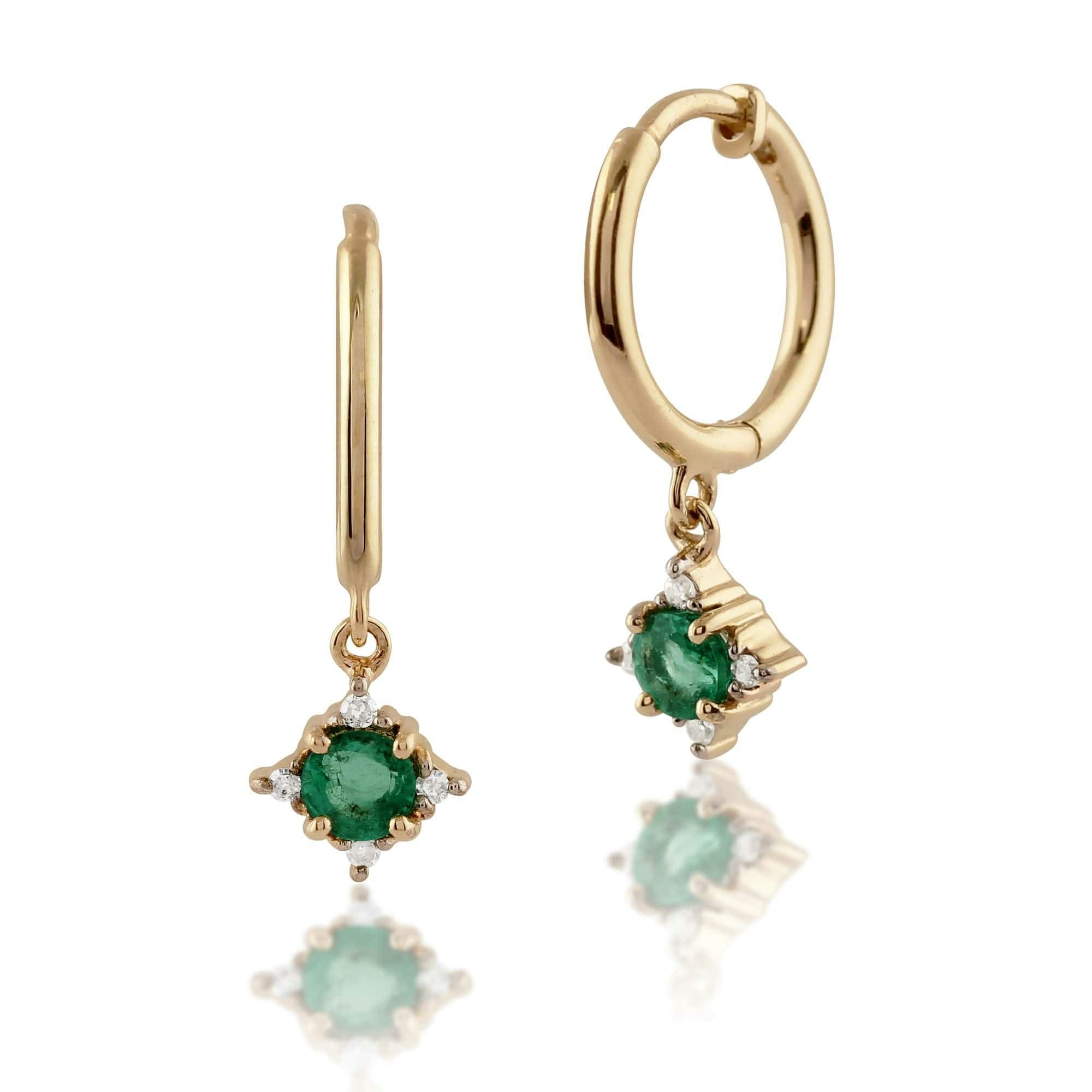 Gemondo Yellow/Gold Classic Round Emerald & Diamond Hoop Earrings In 9Ct - 9Ct 0.28Ct Emerald & Diamond Hoop Earrings