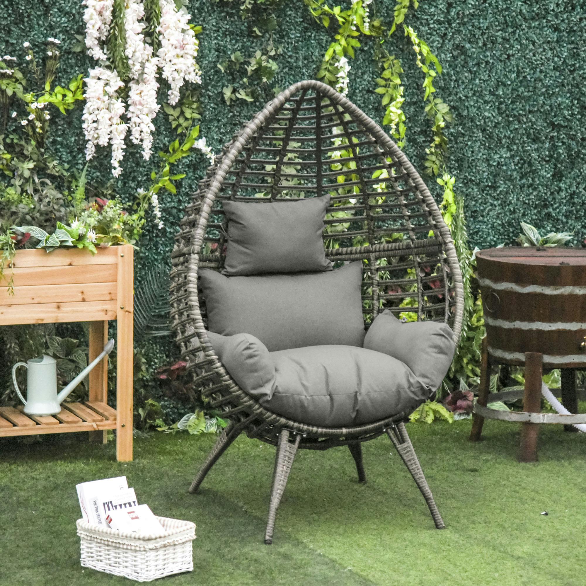 Rackhams Outdoor Indoor Wicker Teardrop Chair With Cushion Rattan Lounger