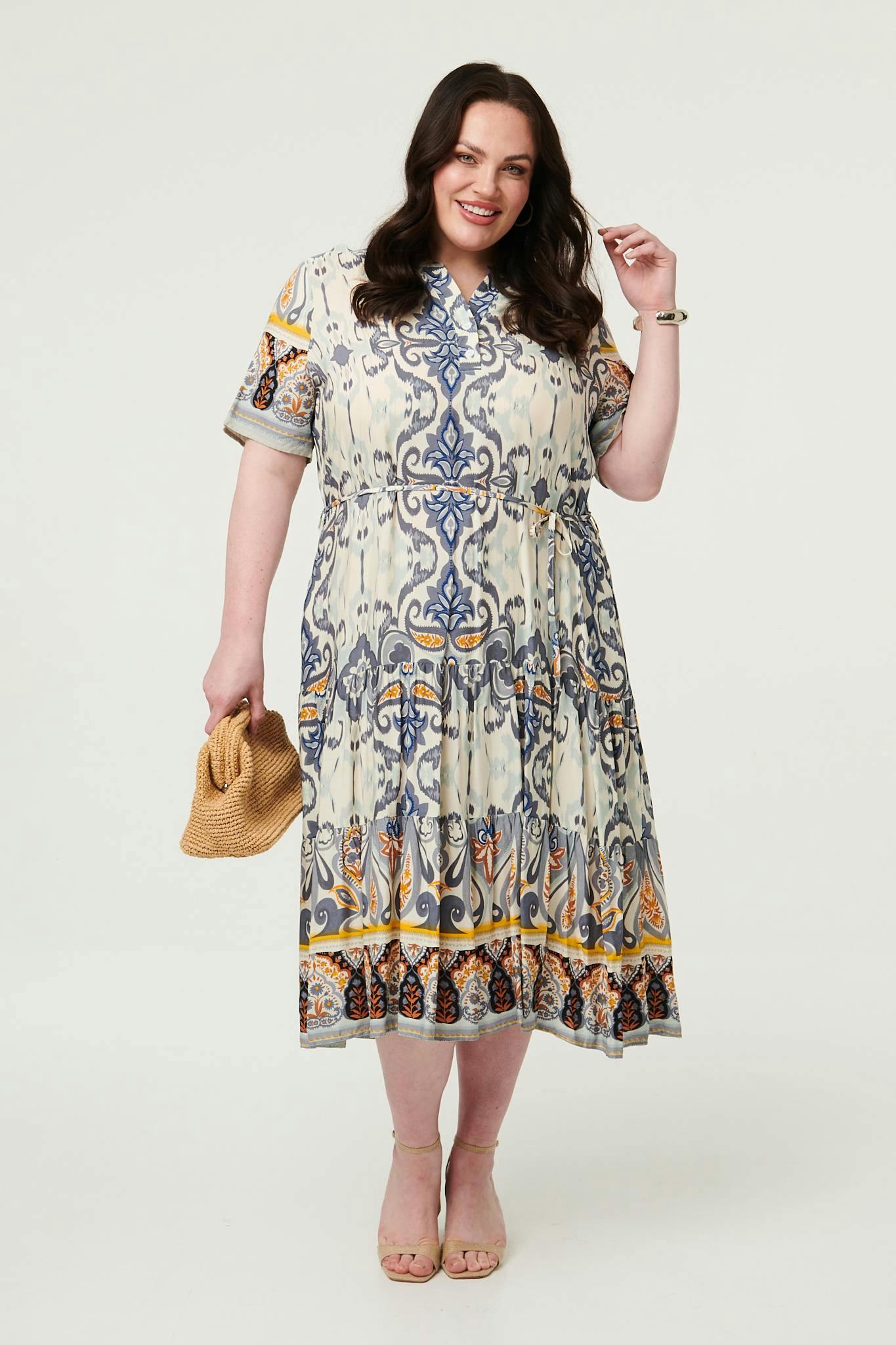Izabel London Grey Curve Printed Short Sleeve Midi Dress - 22
