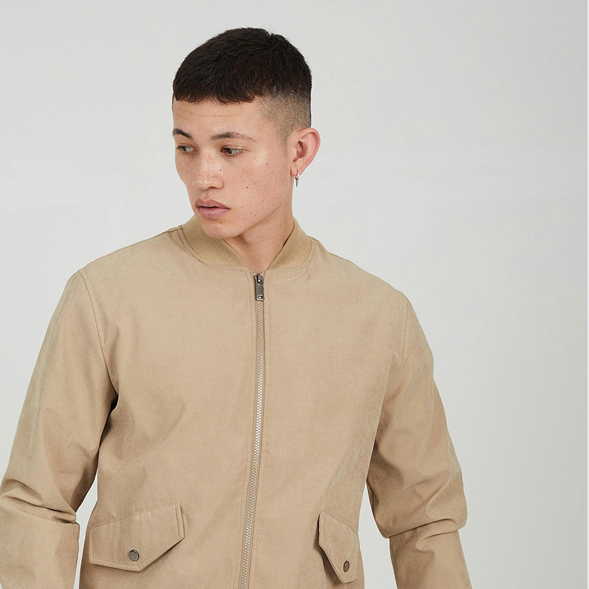 Brave Soul Lightweight Bomber Jacket - Stone - Stone - Xl