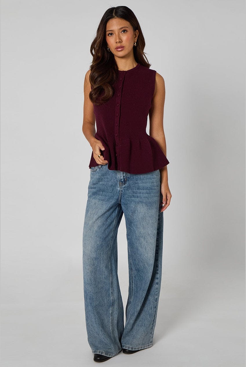 Urban Bliss Plum Peplum Button Front Vest - S