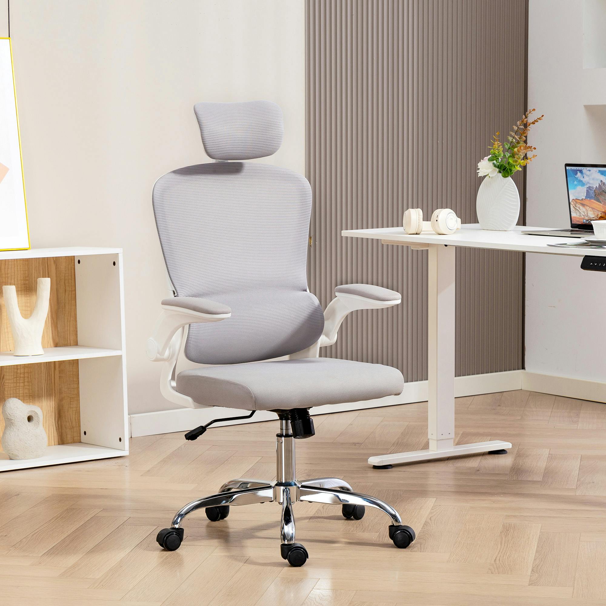 Rackhams Black/Grey High Back Mesh Computer Desk Chair With Lumbar Support,