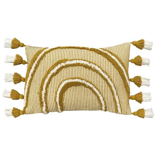 Furn Yellow Rainbow Tufted Tassel Cushion Cover - Ochre - One Size - Ochre - 100% Cotton