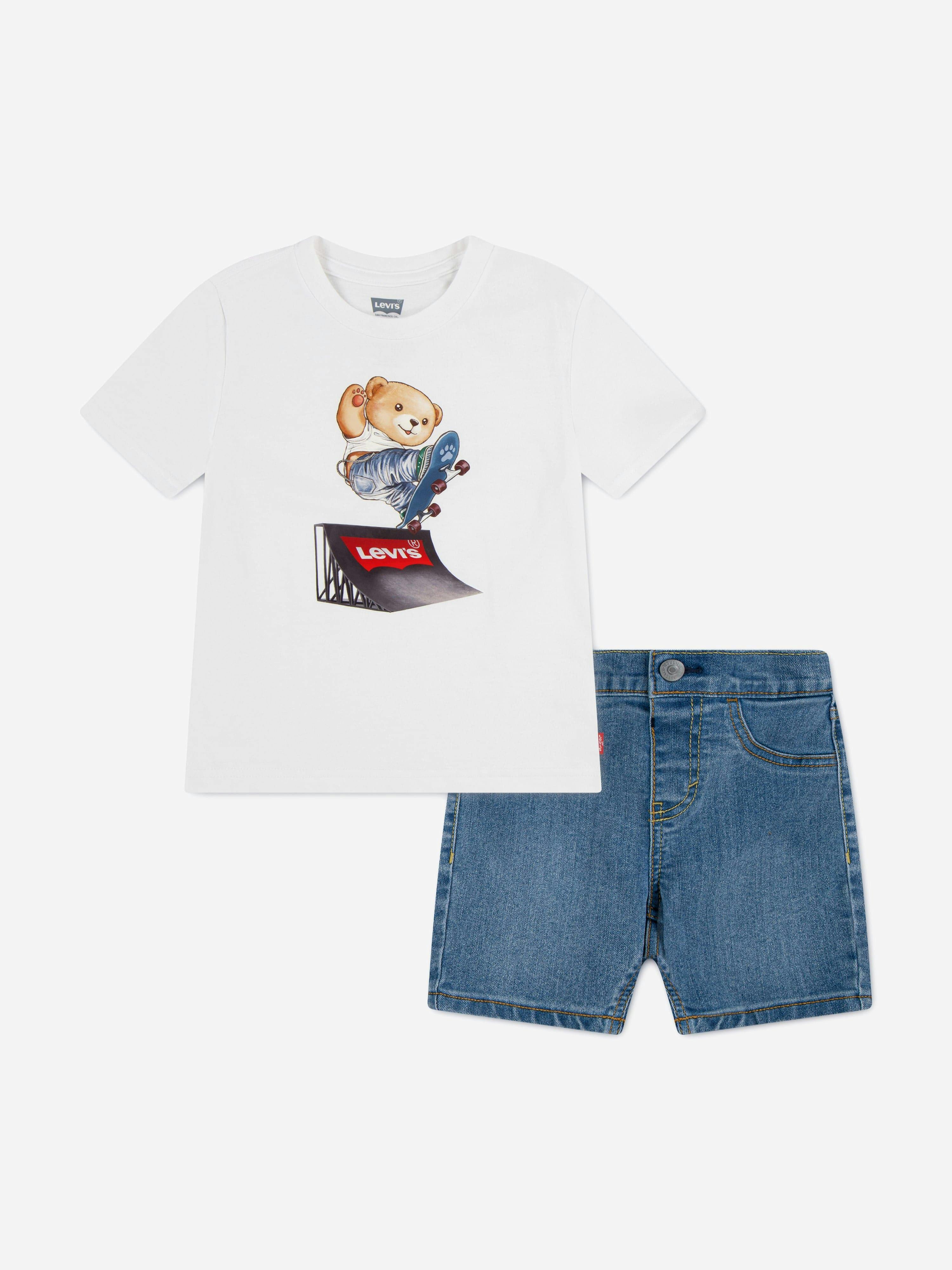Levi's Kids Wear Boys White Levi's Baby Skater T-Shirt And Shorts Set In - 6 Mths