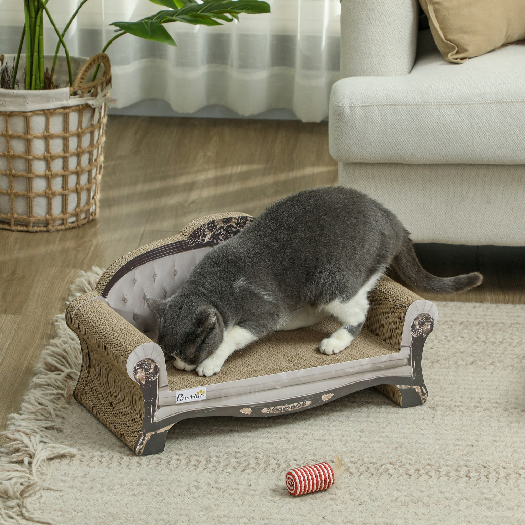 Pawhut Brown Cat Scratching Board With Organic Catnip For Indoor Cats,