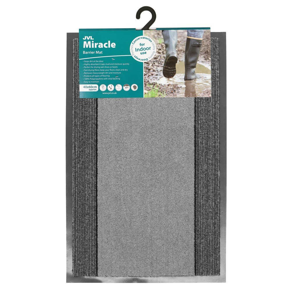 Jvl Grey Miracle Machine Washable With Stripes Barrier Mat, 40X60cm,