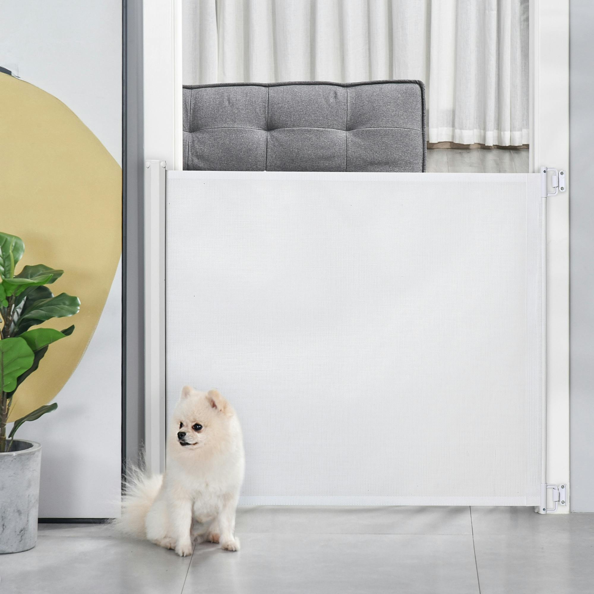 Bobobiy White Retractable Stair Gate, Dog Pet Barrier, For Doorway, Staircase, Hallway - Image 3