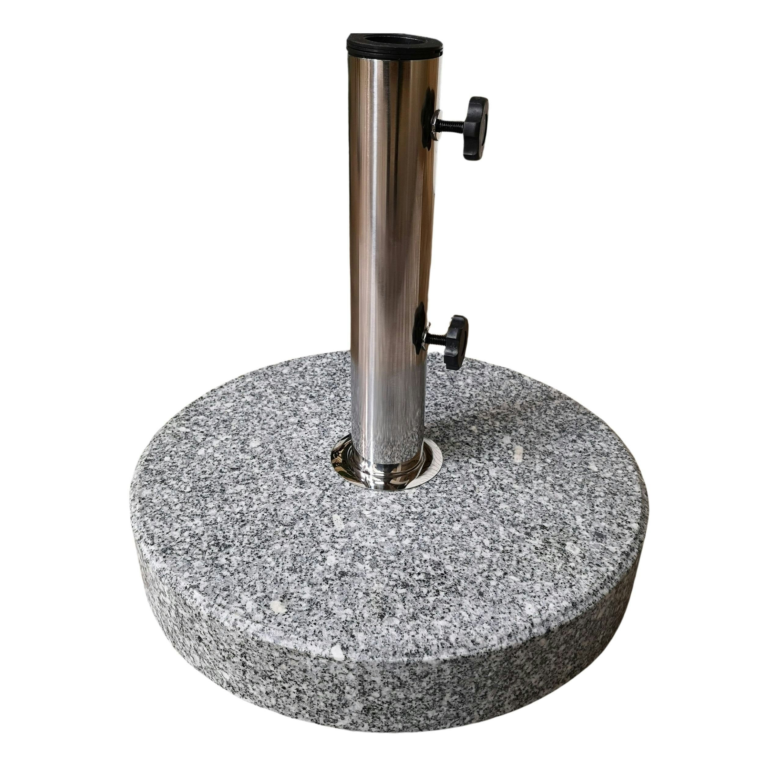 Rackhams Grey/White 25Kg Round Granite Garden Parasol / Umbrella Base Weight Stainless Steel Pole - Outdoor Umbrella & Parasols
