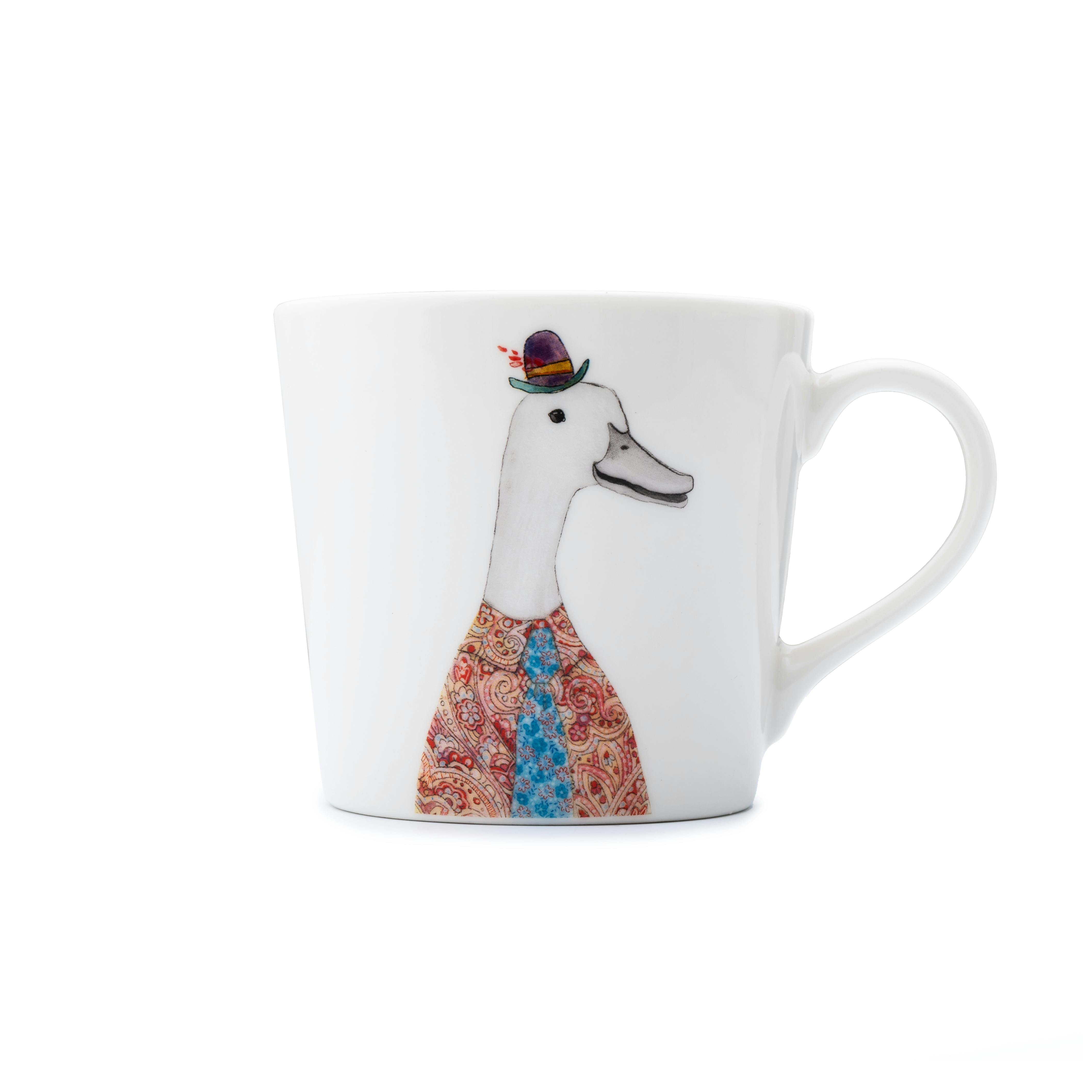 Rackhams White Tipperleyhill Fine China Duck Print Mug, Gift Boxed, 380Ml - Fine China - Mug