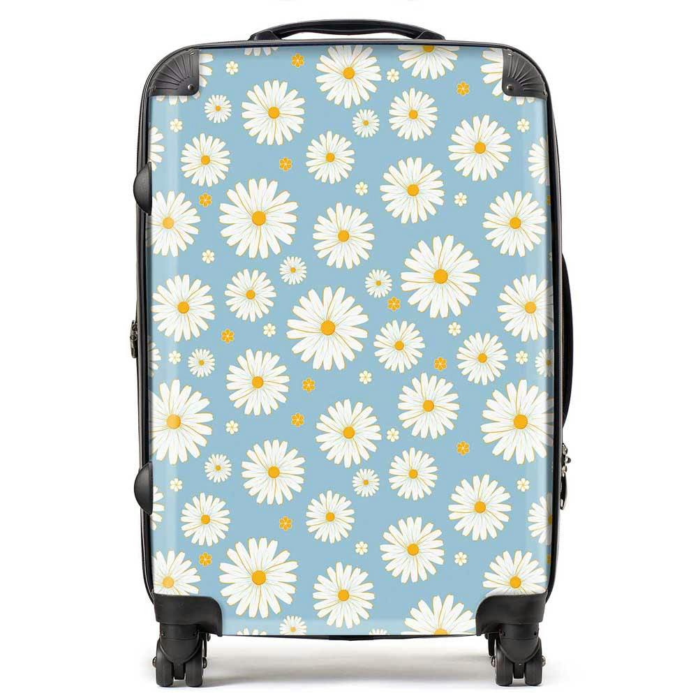 Warren Reed White/Blue Summer Daisy Pattern Suitcase - Medium
