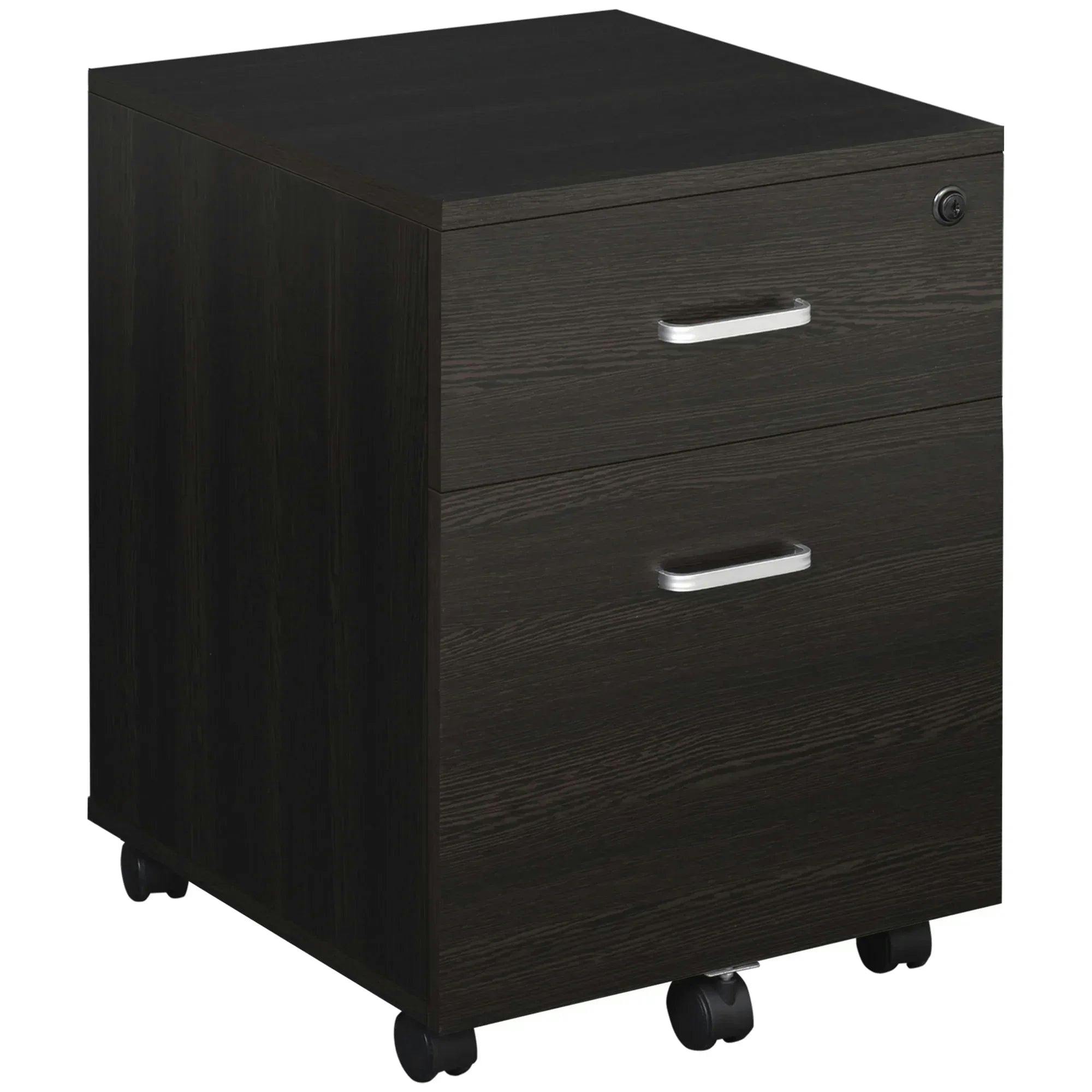 Vinsetto 2-Drawer Locking Office Filing Cabinet 5 Wheels Rolling Storage Brown - Image 6