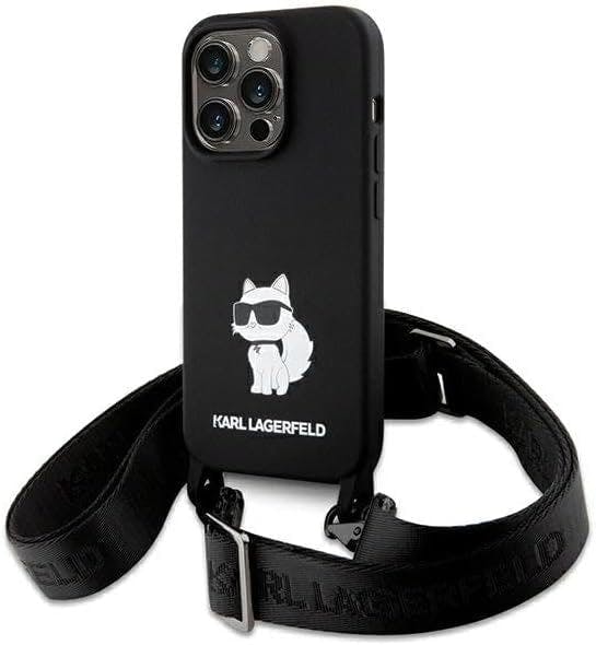Karl Lagerfeld Black Choupette Crossbody Silicone Case For Iphone 15 Pro Max 6.7" - Klhcp15xcbscnk