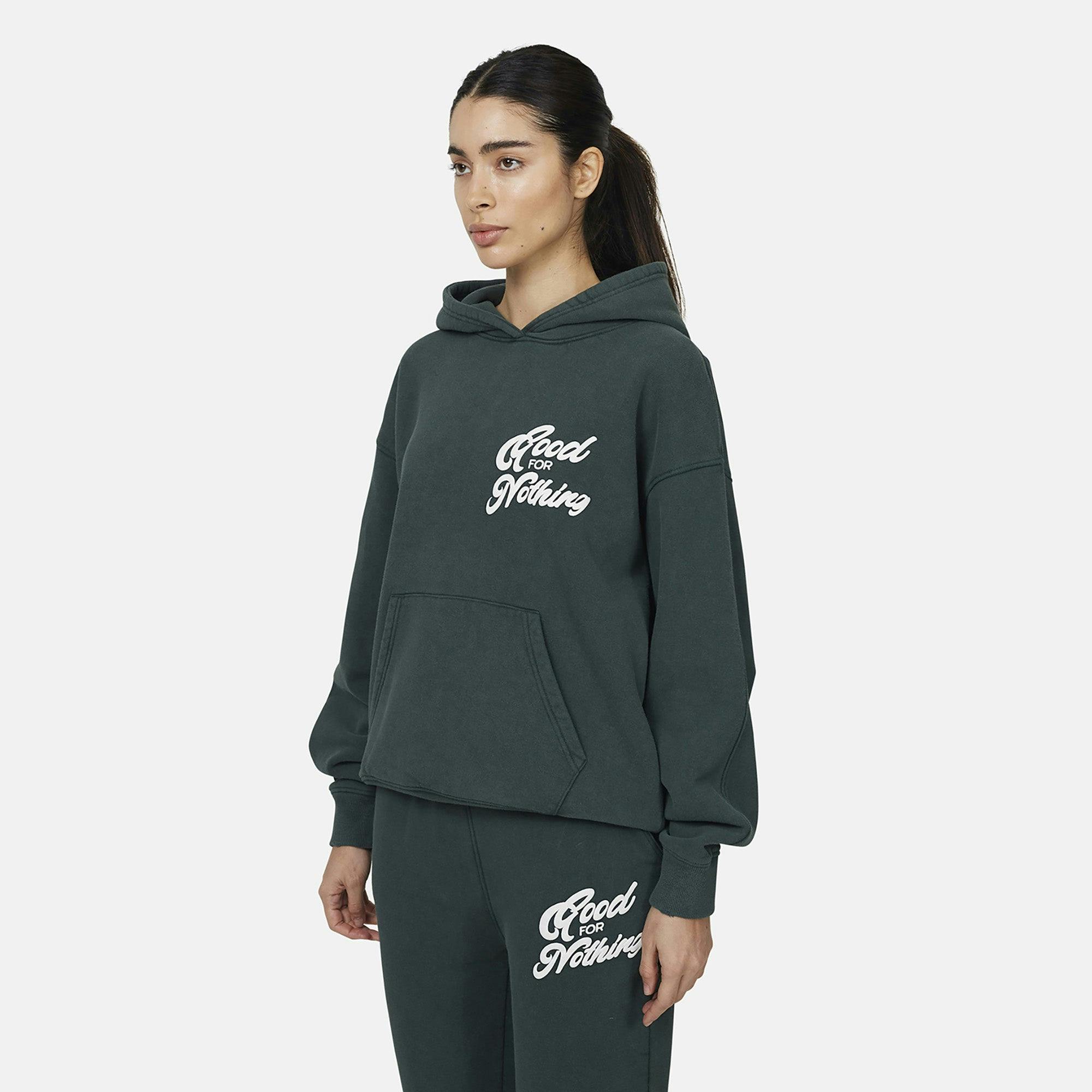 Good For Nothing Green Relaxed Hoodie - L