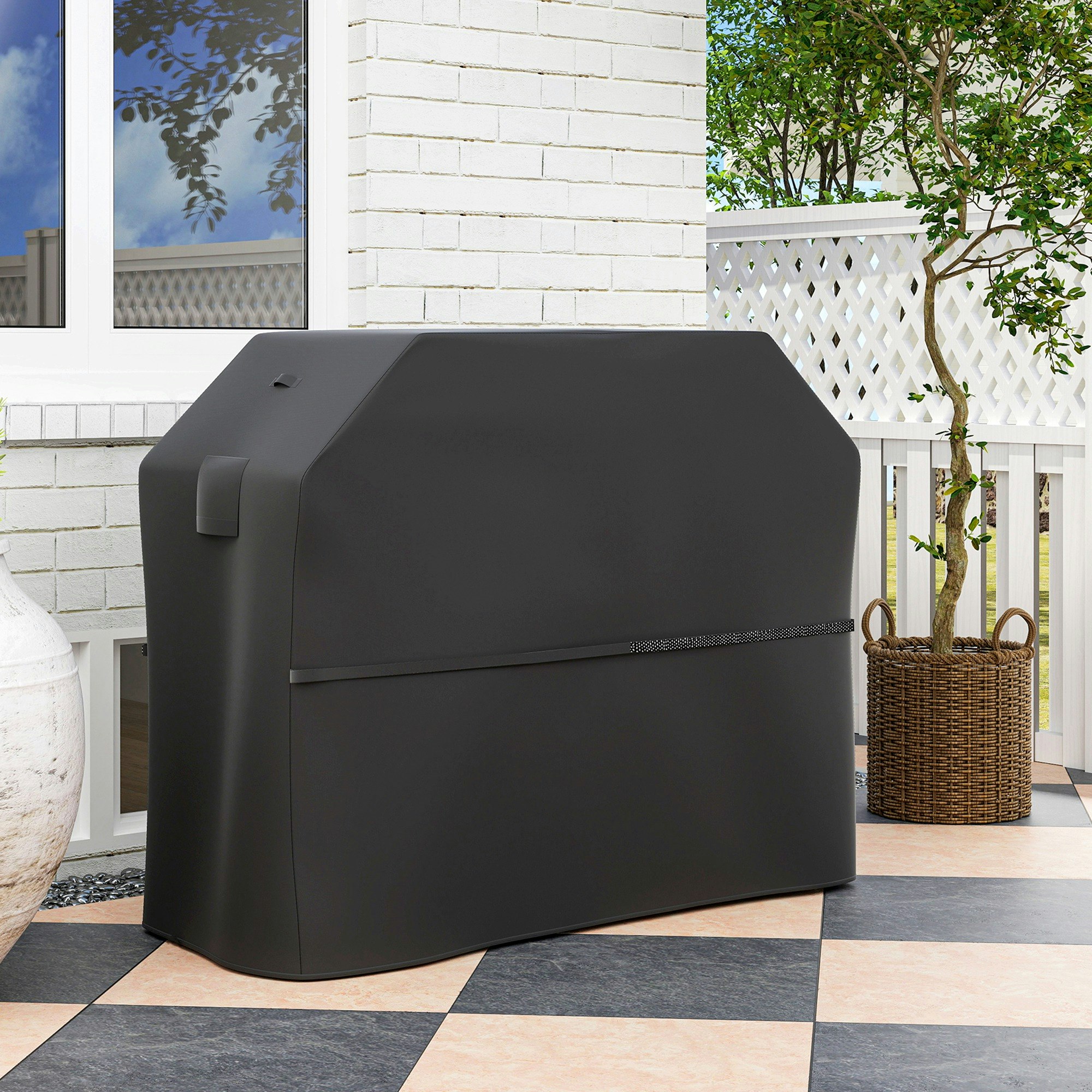 Rackhams Black Barbecue Cover, Waterproof Upf30+ Rip-Proof, 147 X 61 X 122 Cm - 147L X 61W X 122H Cm - 600D Oxford Fabric