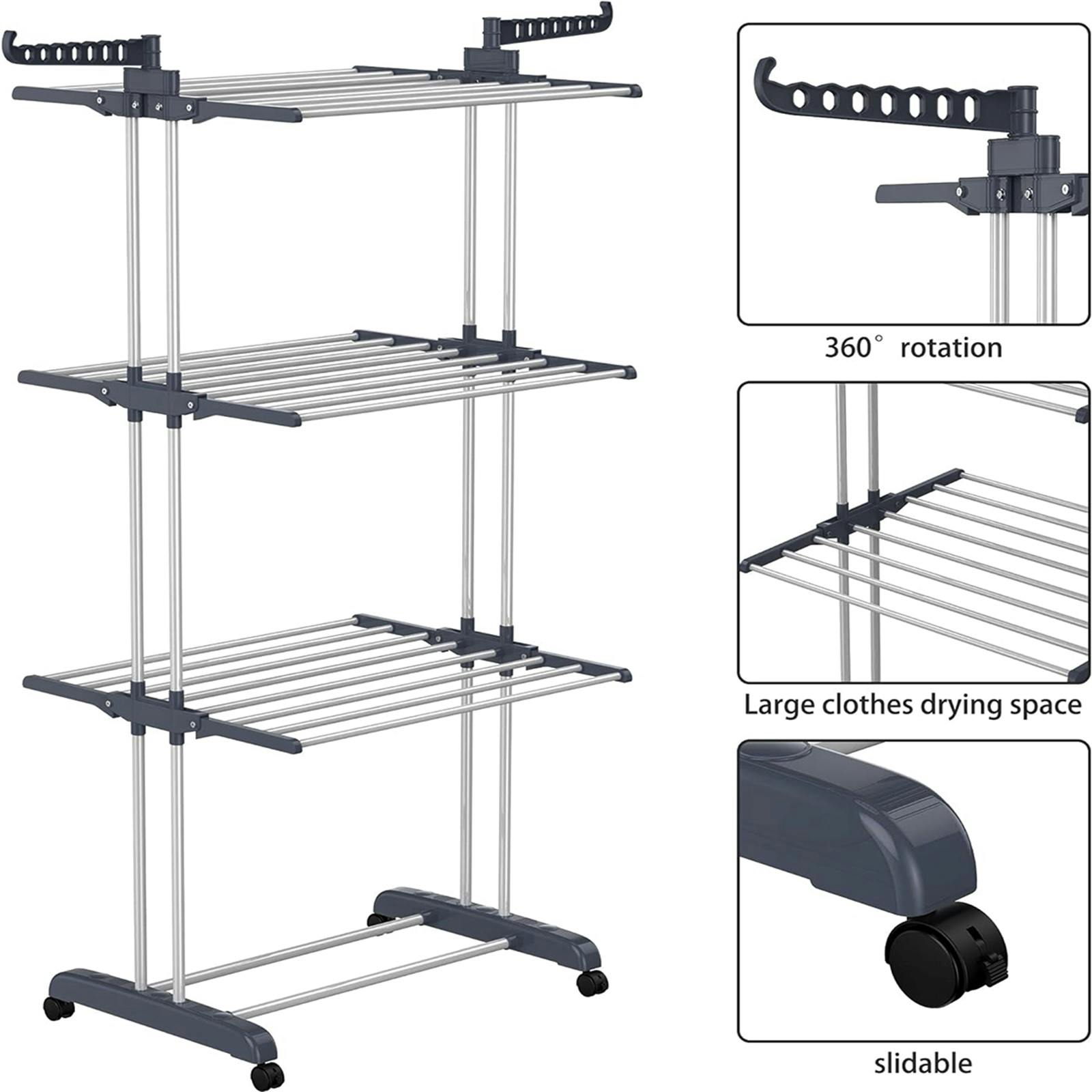 Rackhams Large Tower Clothes Airer 3 Tier Folding Drying Rack Towel Dryer Laundry Horse