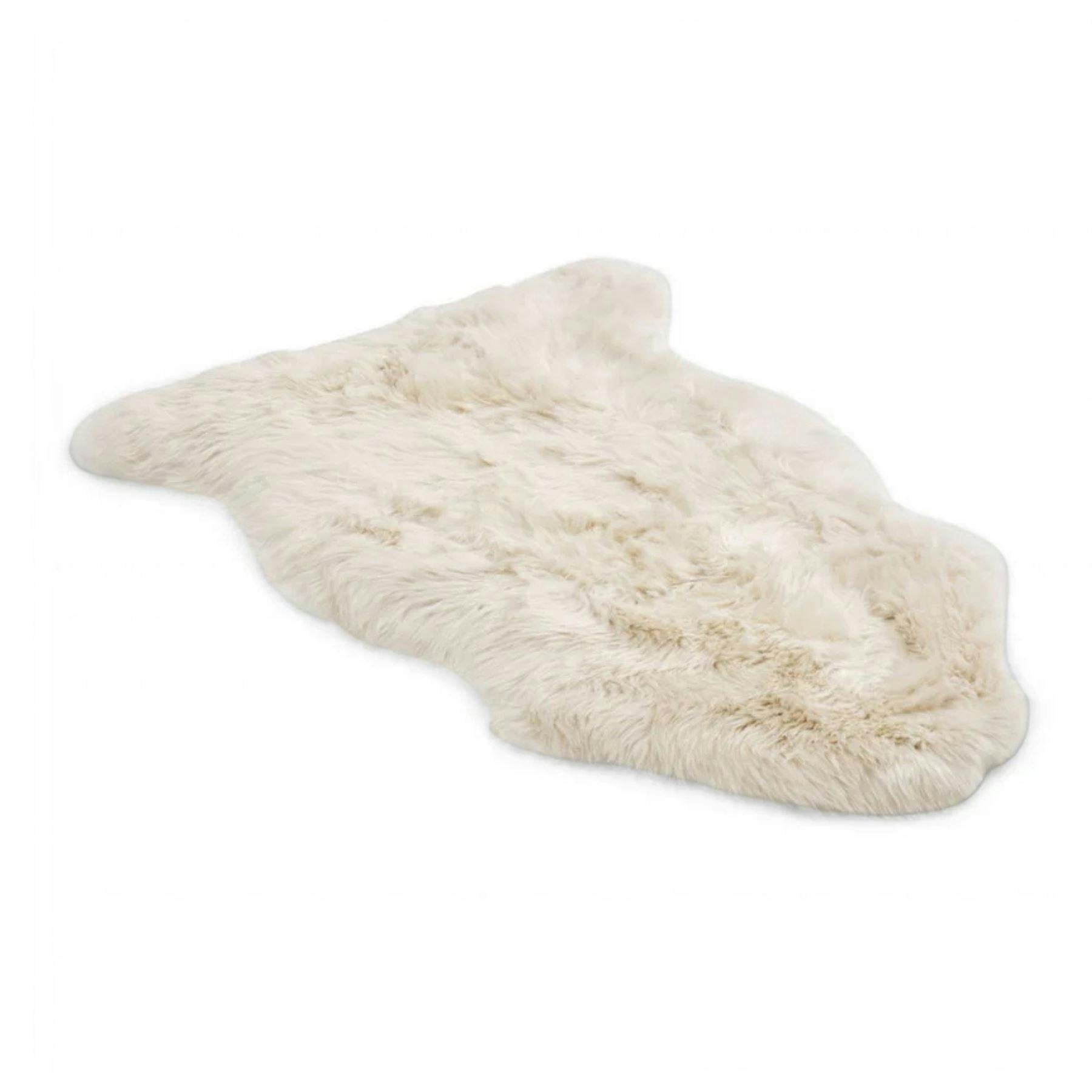 Rackhams Beige Genuine Sheepskin Natural Silky Soft Fluffy Real Wool Rug - 90 X 60 Cm