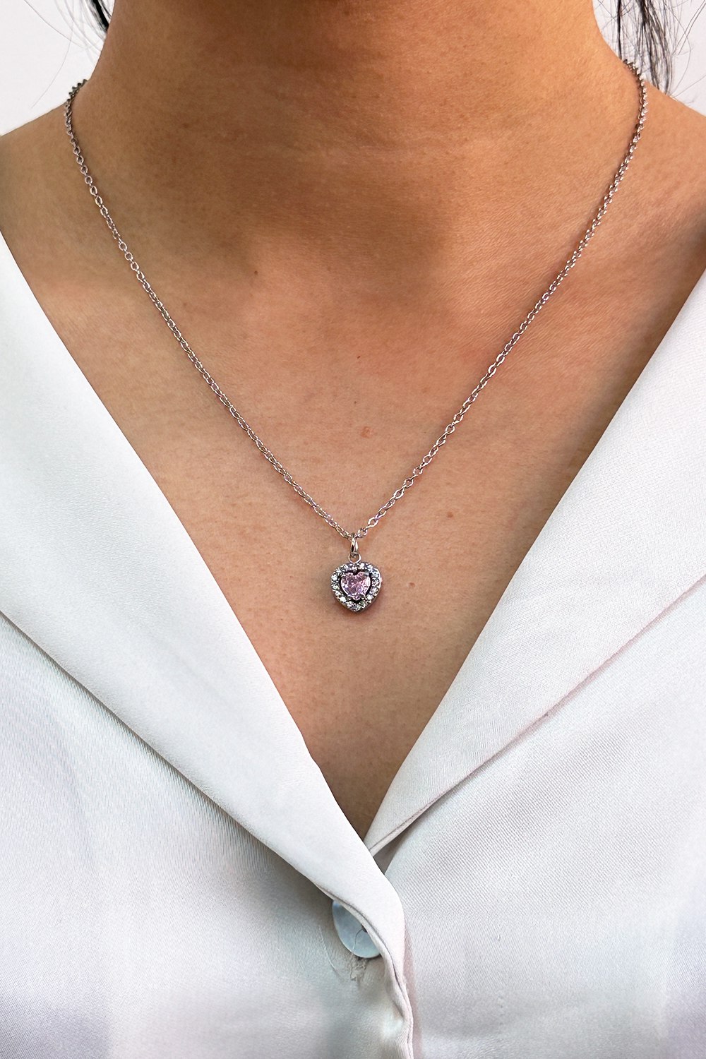 Svnx Pink/Silver Crystal Heart Pendant Necklace In Colour - Gift Boxed - One Size