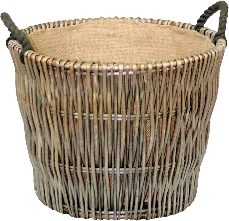 Red Hamper Red/Grey/Brown Hamper Round Hessian Lined Wicker Log Basket