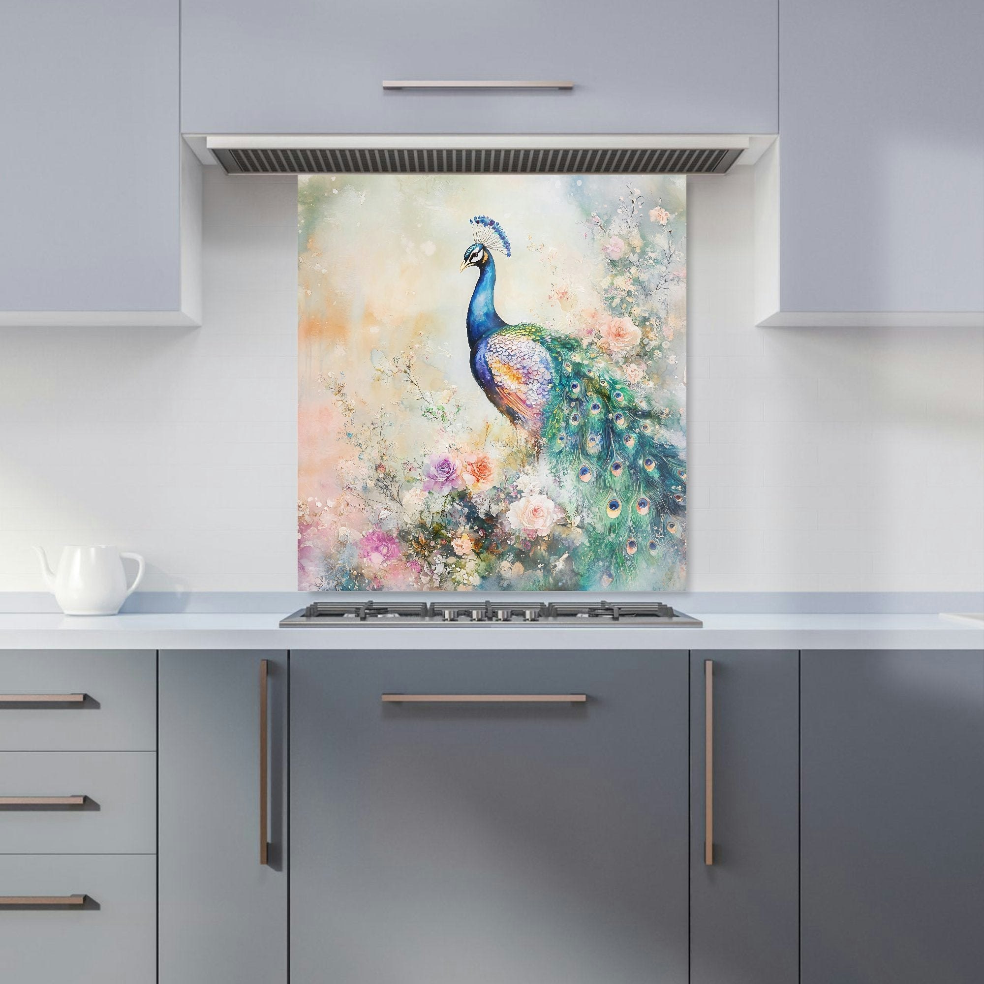 Rackhams Peacock Glass Kitchen Splashback - W700mm X H650mm