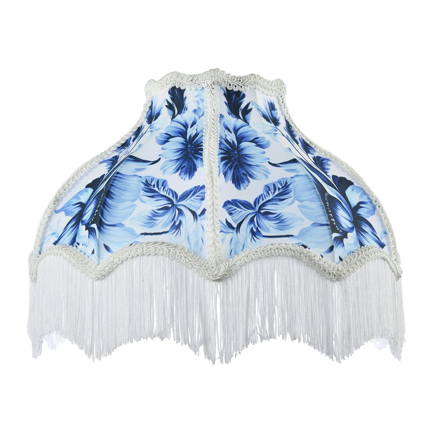 Happy Homewares Blue/White Vibrant Floral Handmade Victorian Lamp Shade With Trims