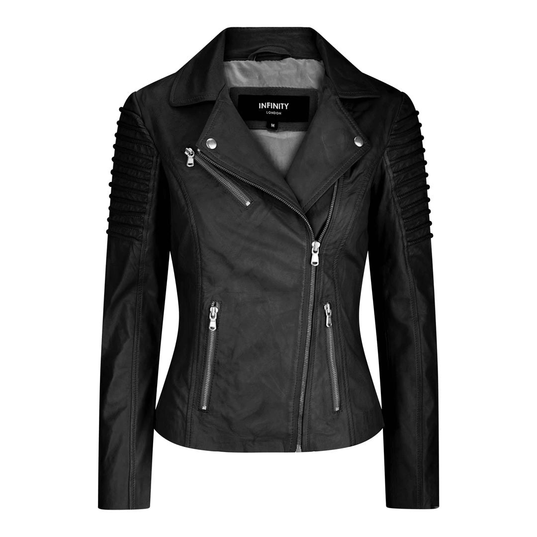 Aviatrix Women's Black Leather Biker Jacket - Uk 18